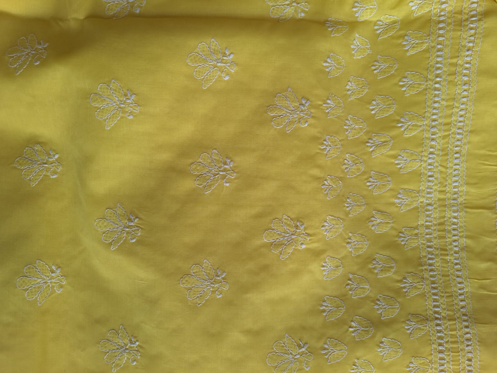 Bright Yellow Cotton Handembroidered Chikankari Suit