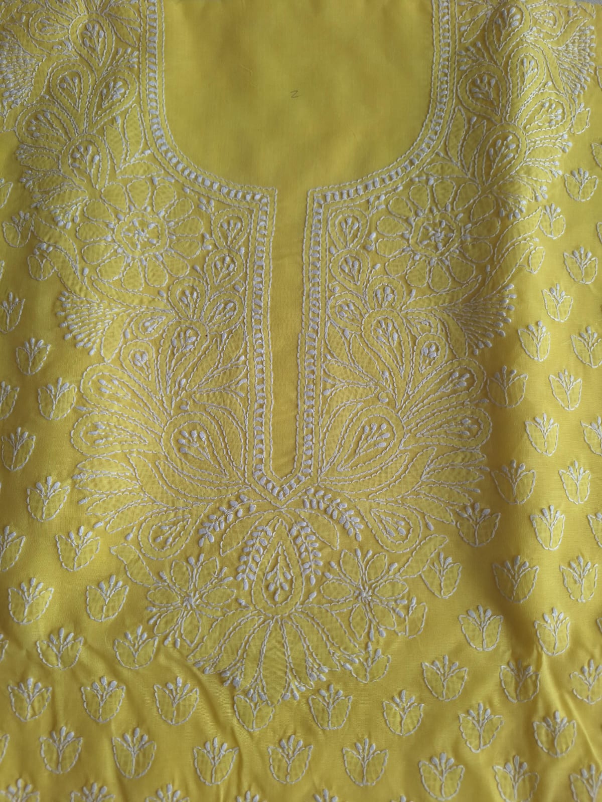 Bright Yellow Cotton Handembroidered Chikankari Suit