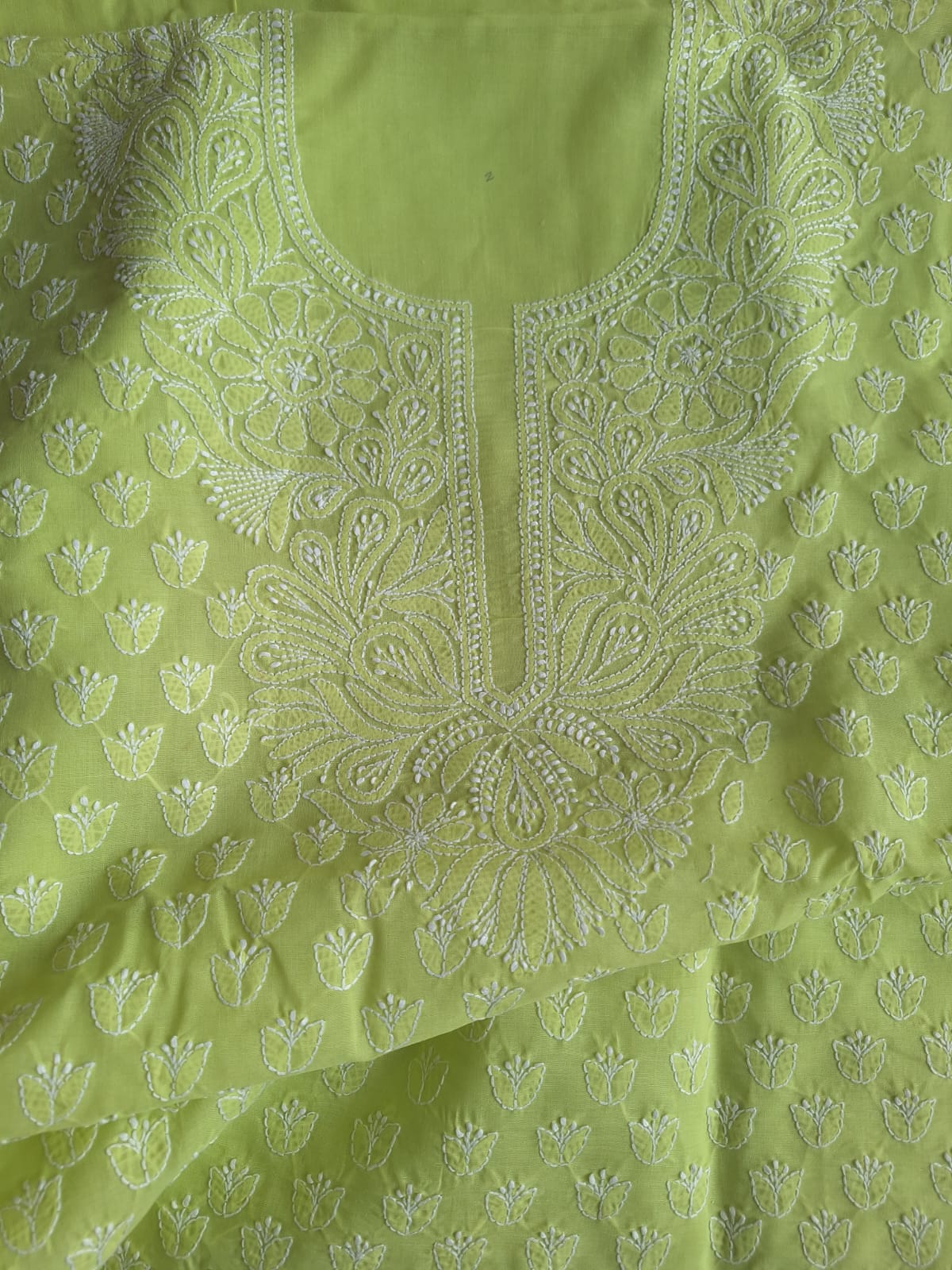 Lime Green Cotton Hand work Suit