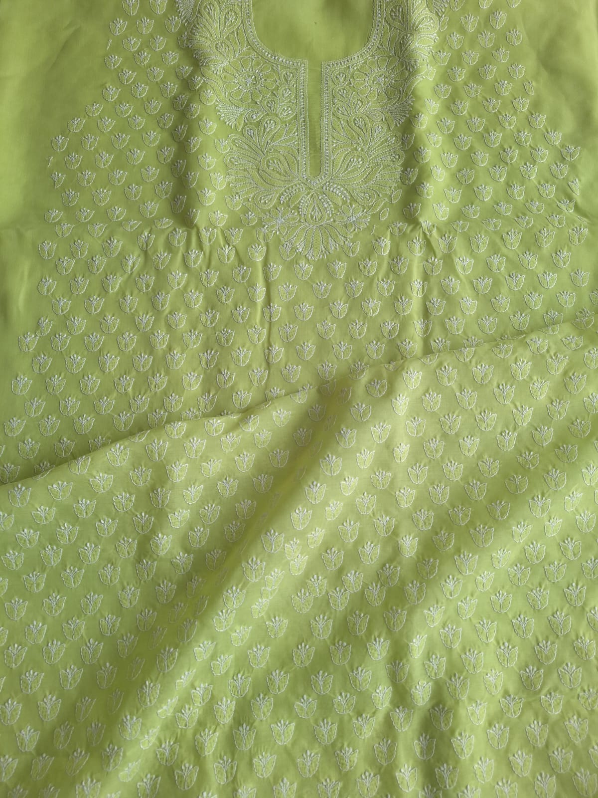 Lime Green Cotton Hand work Suit