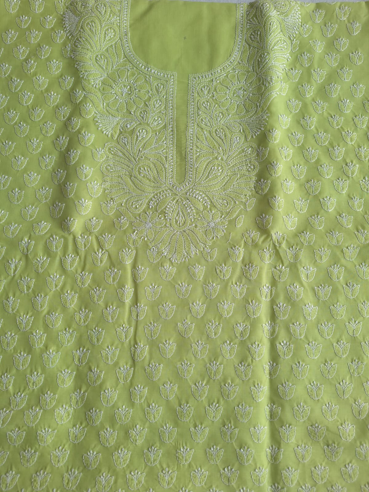 Lime Green Cotton Hand work Suit