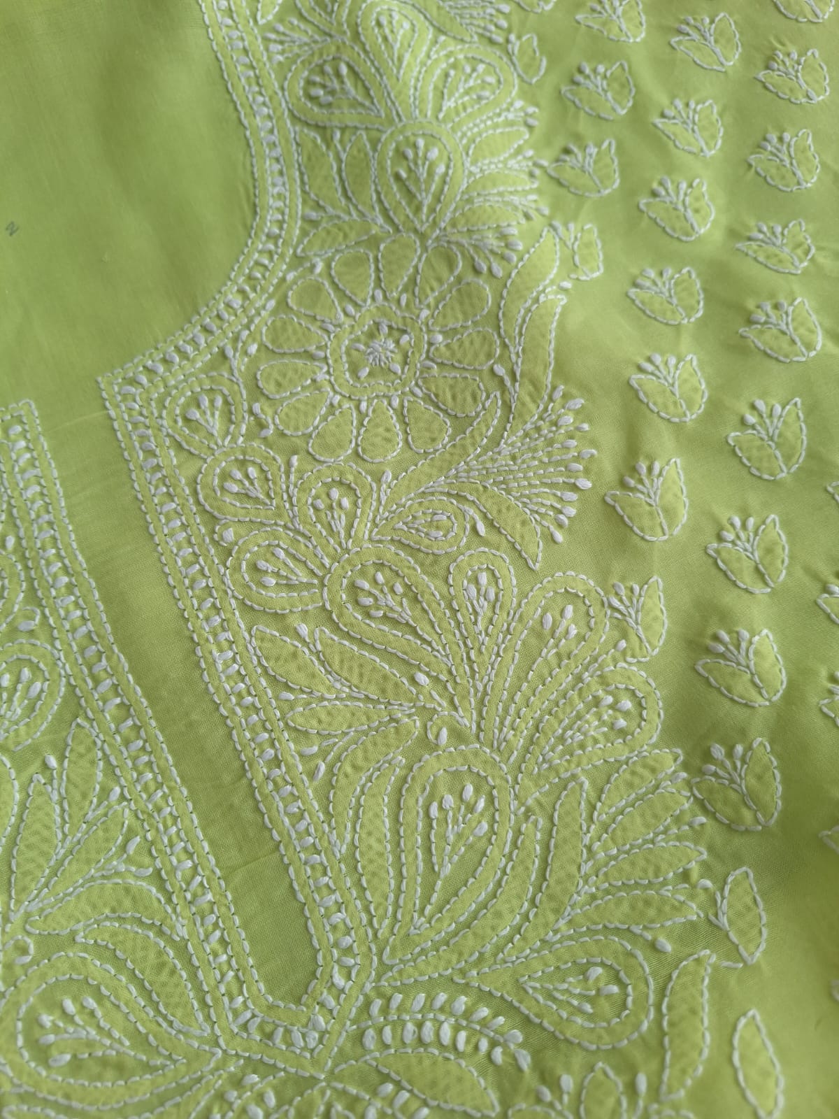 Lime Green Cotton Hand work Suit