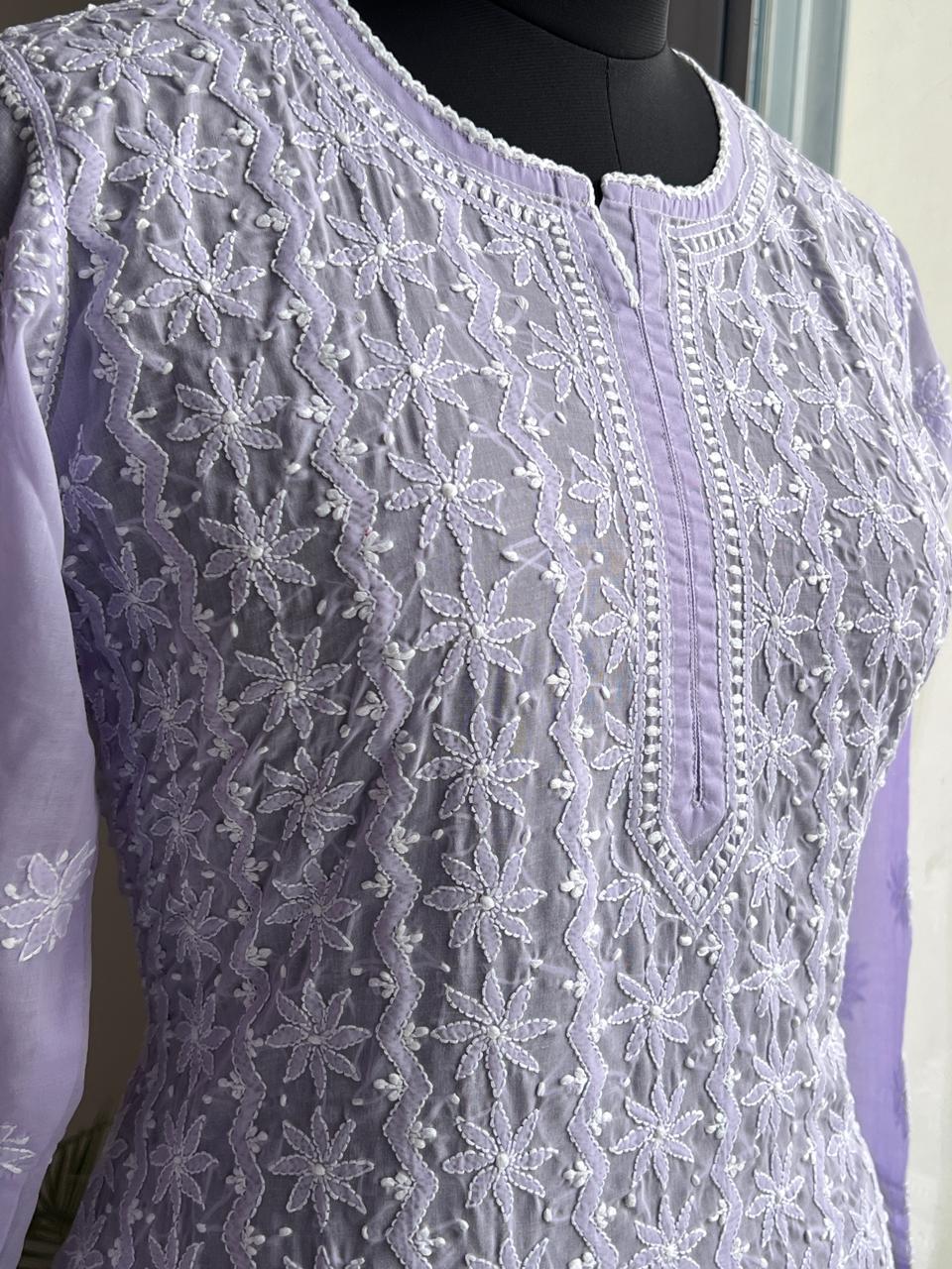 Lavender Soft cotton Kurta with Delicate Handwork
