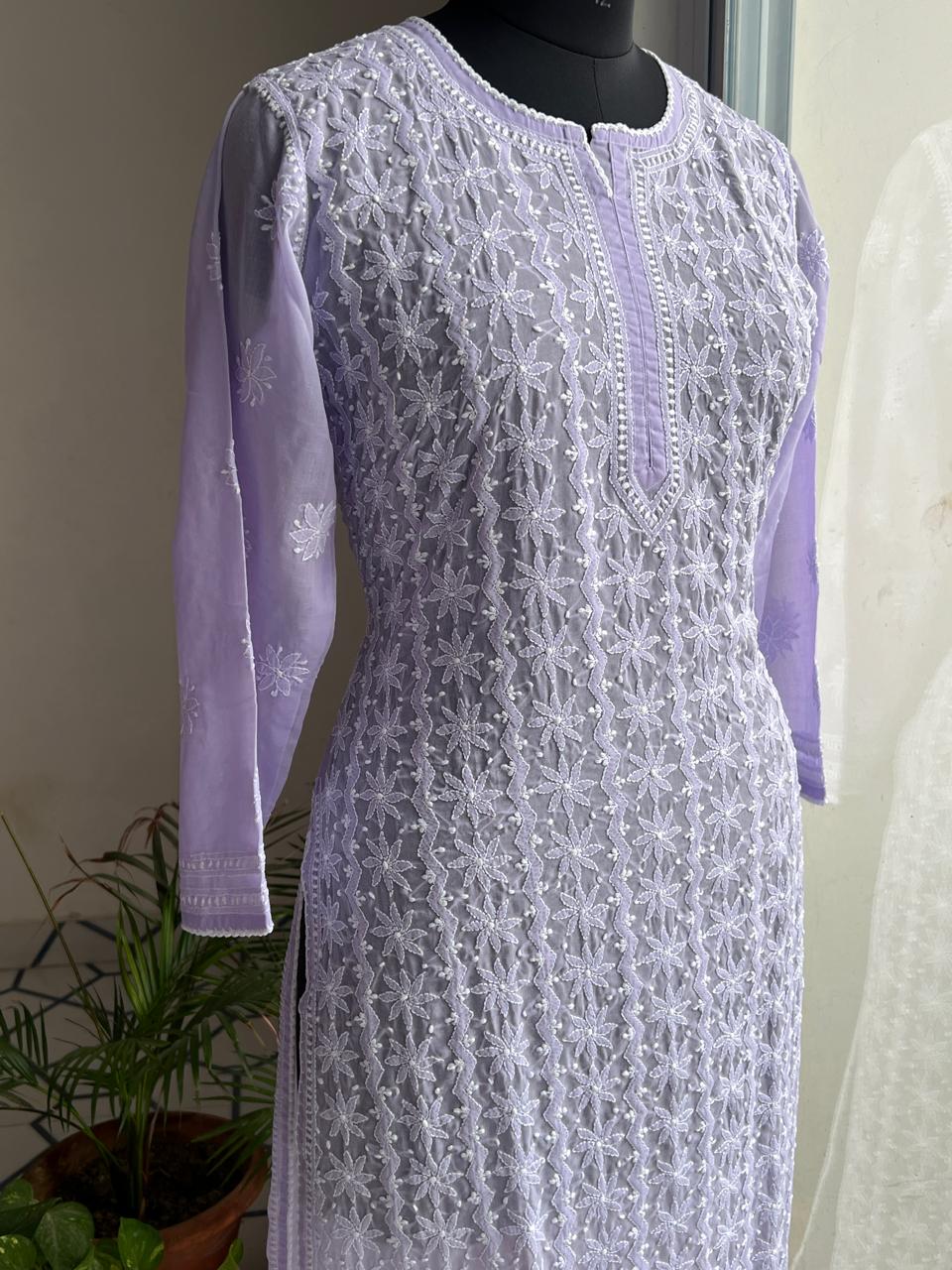 Lavender cotton Kurta with Delicate Handwork