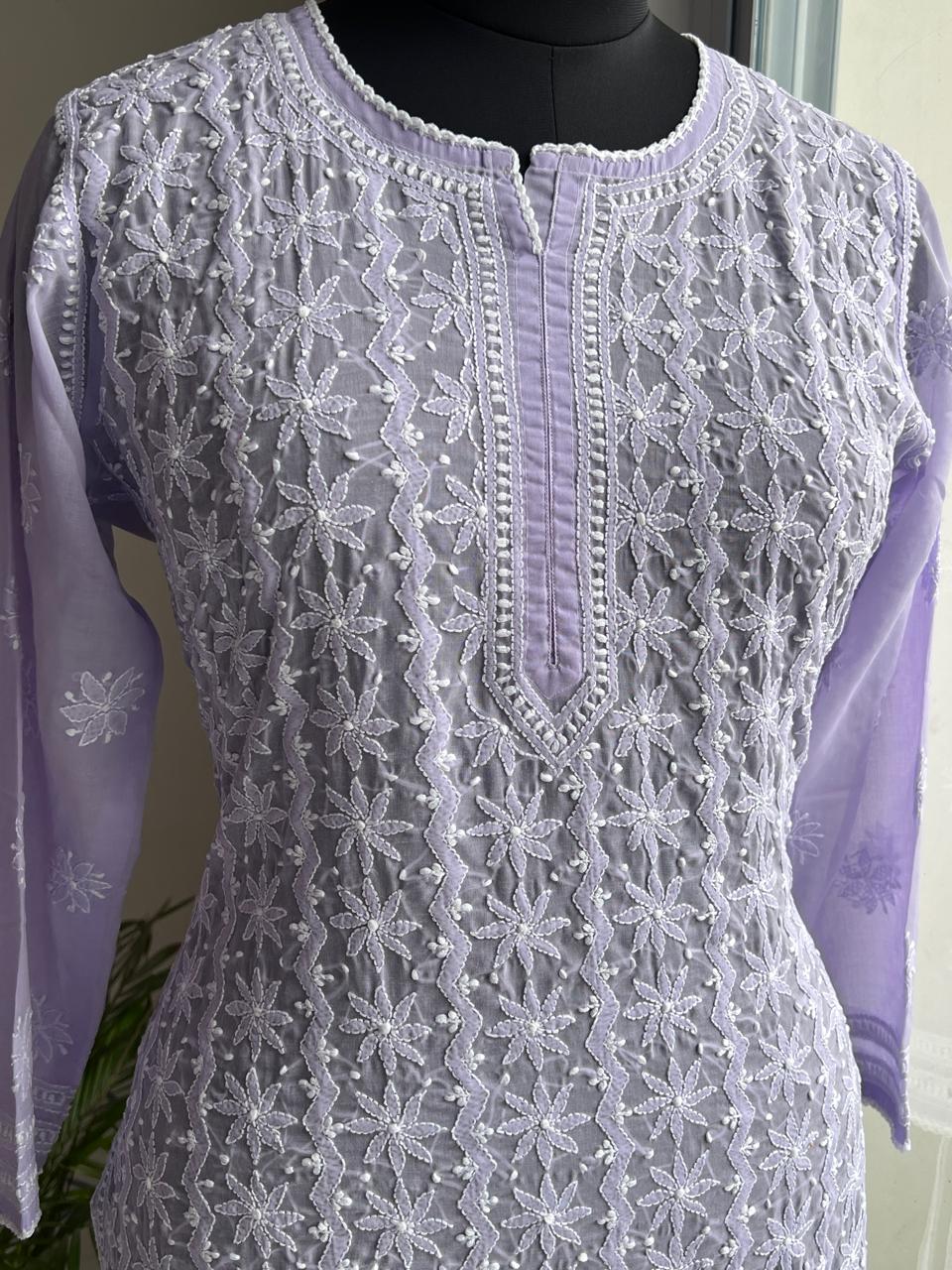 Lavender Soft cotton Kurta with Delicate Handwork