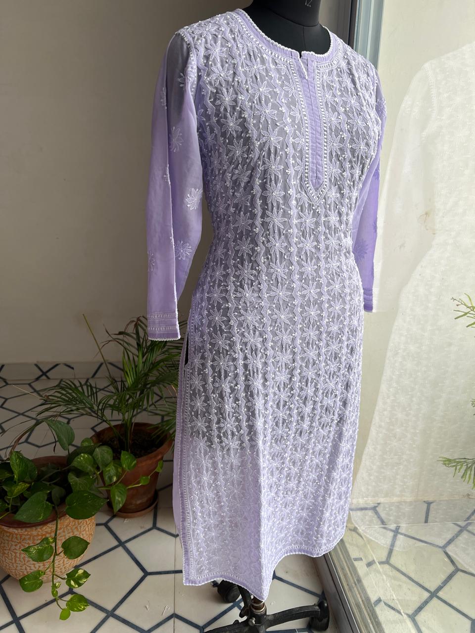 Lavender cotton Kurta with Delicate Handwork