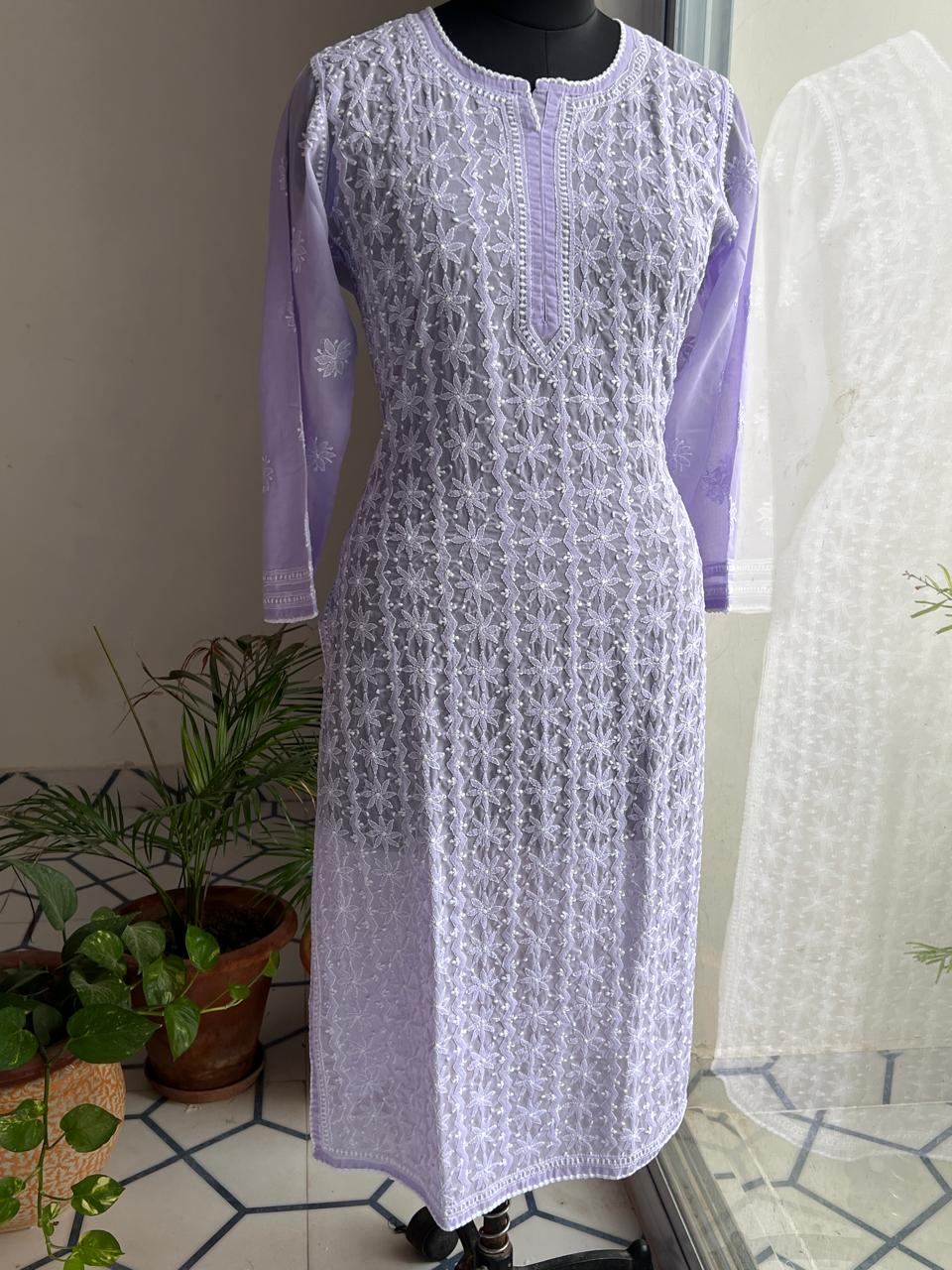 Lavender cotton Kurta with Delicate Handwork