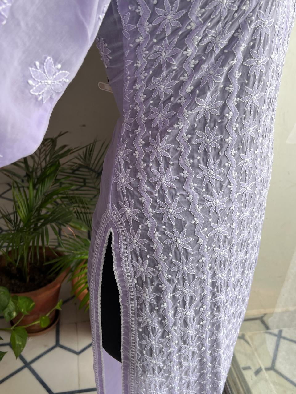 Lavender Soft cotton Kurta with Delicate Handwork
