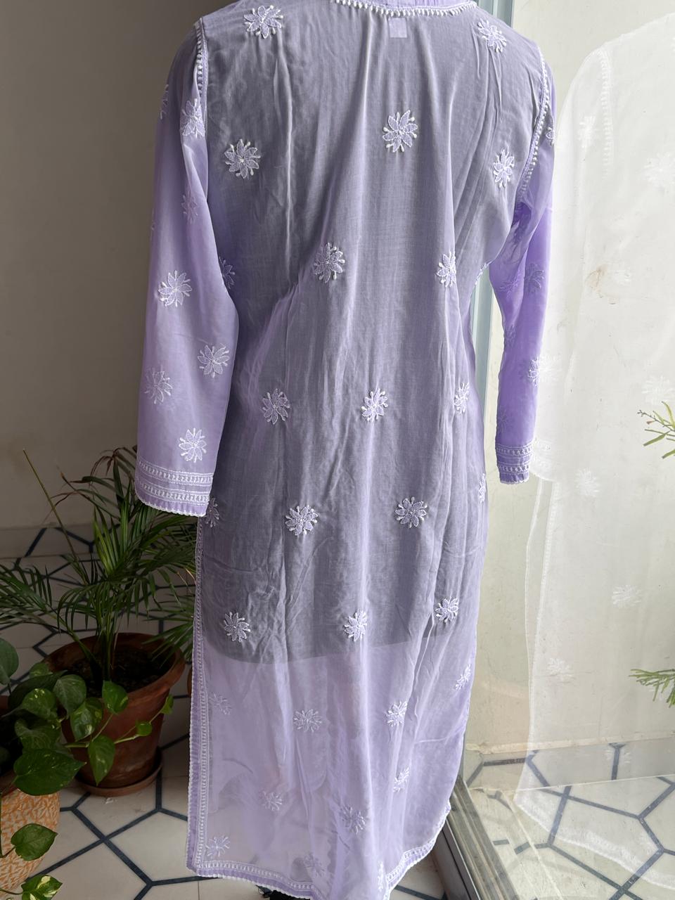 Lavender Soft cotton Kurta with Delicate Handwork