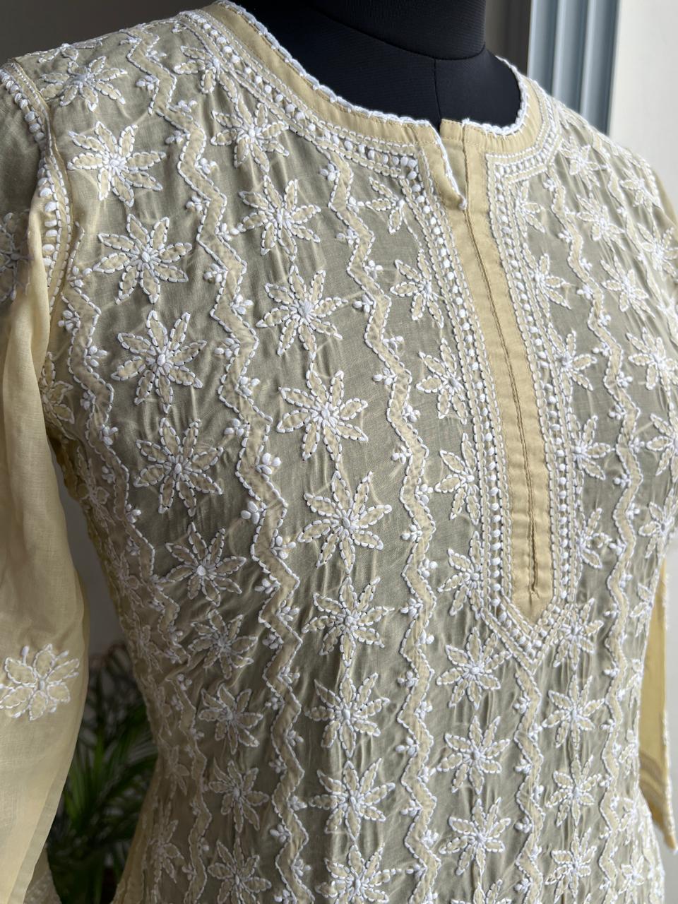 Beige Cotton Kurta with Delicate chikankari