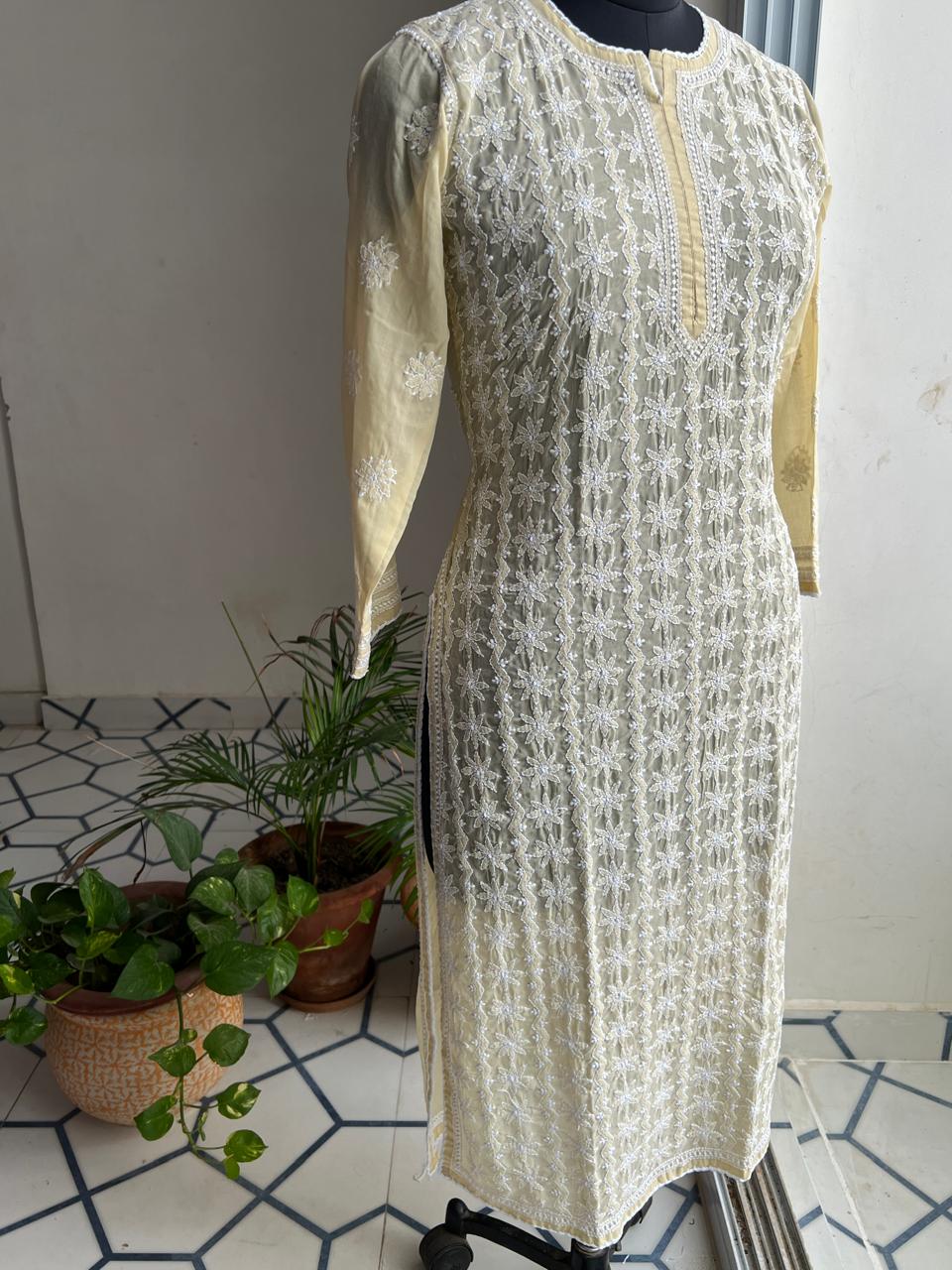 Beige Cotton Kurta with Delicate chikankari