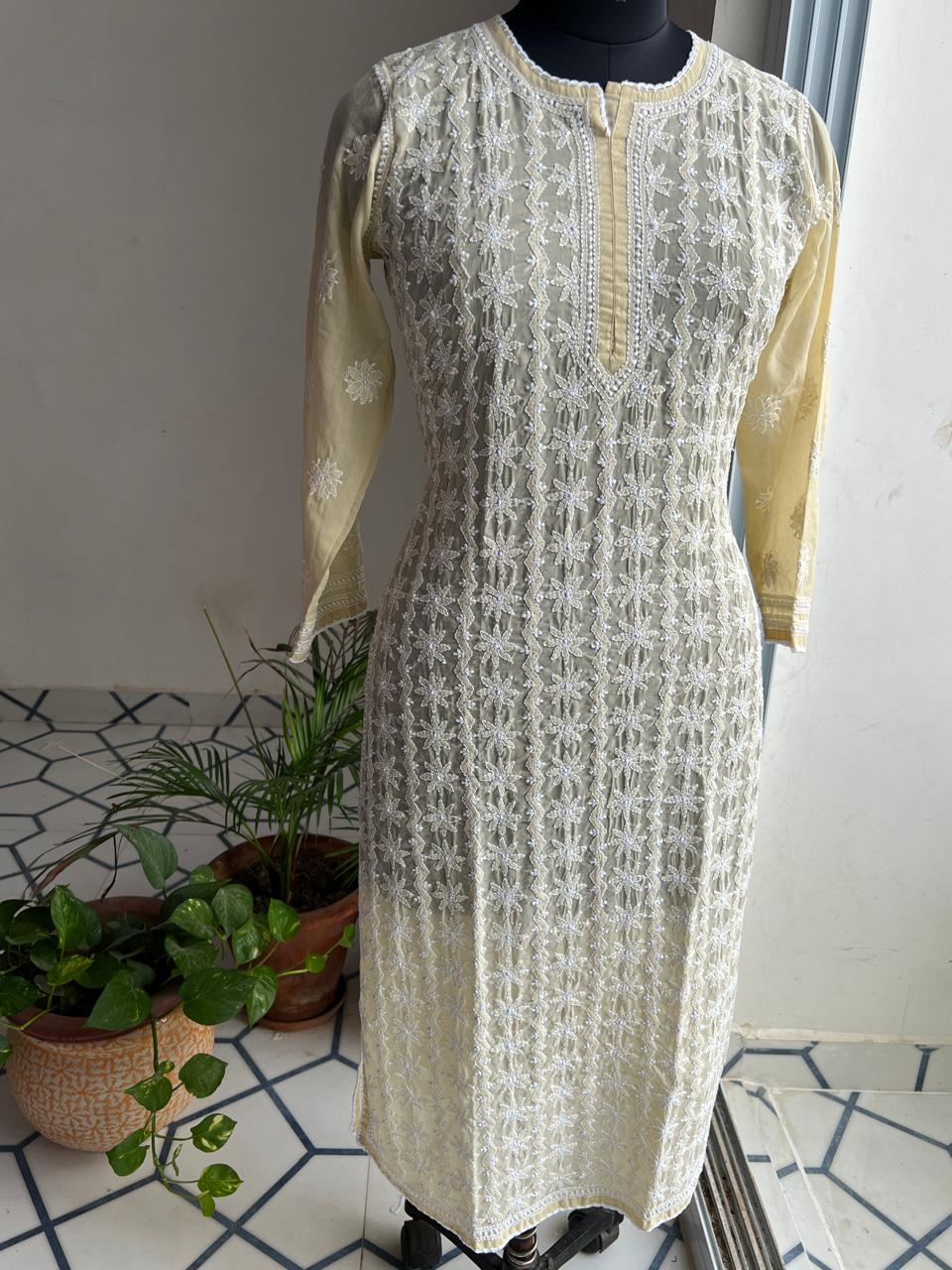 Beige Cotton Kurta with Delicate chikankari