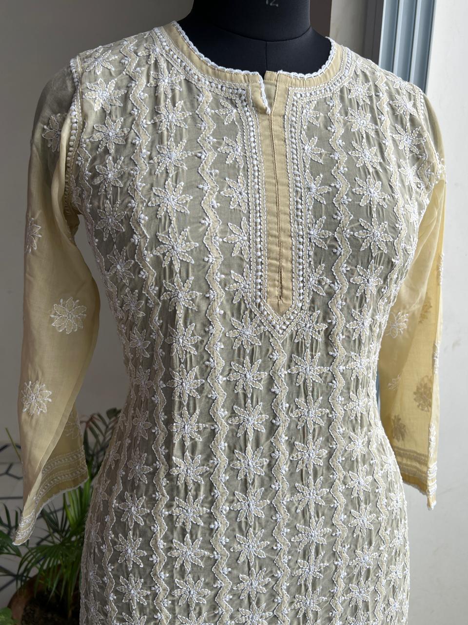 Beige Cotton Kurta with Delicate chikankari