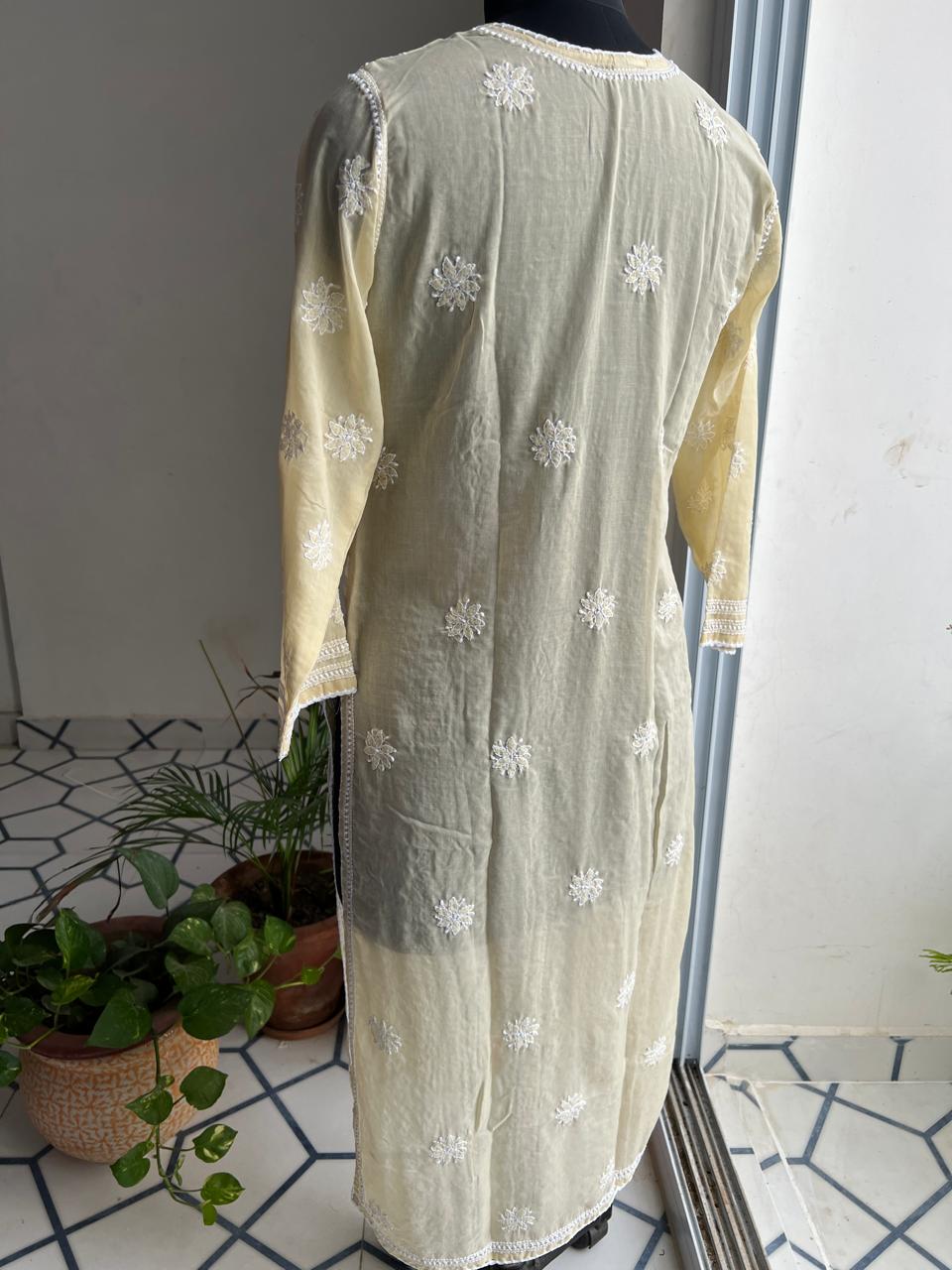 Beige Cotton Kurta with Delicate chikankari
