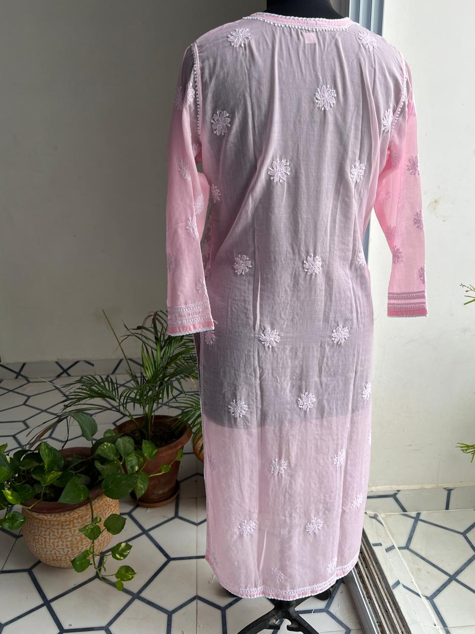 Pink Cotton Kurta with Delicate chikankari