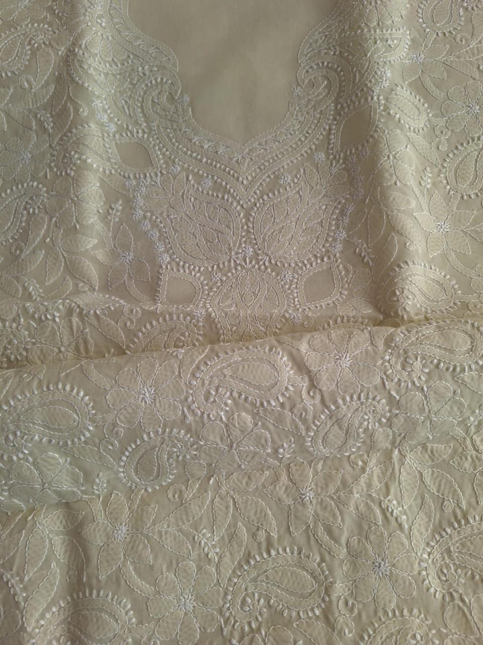 Beige Hand Embroidered Kurta