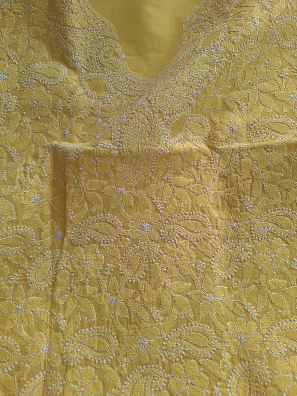 Yellow Cotton Hand embroidered Kurta