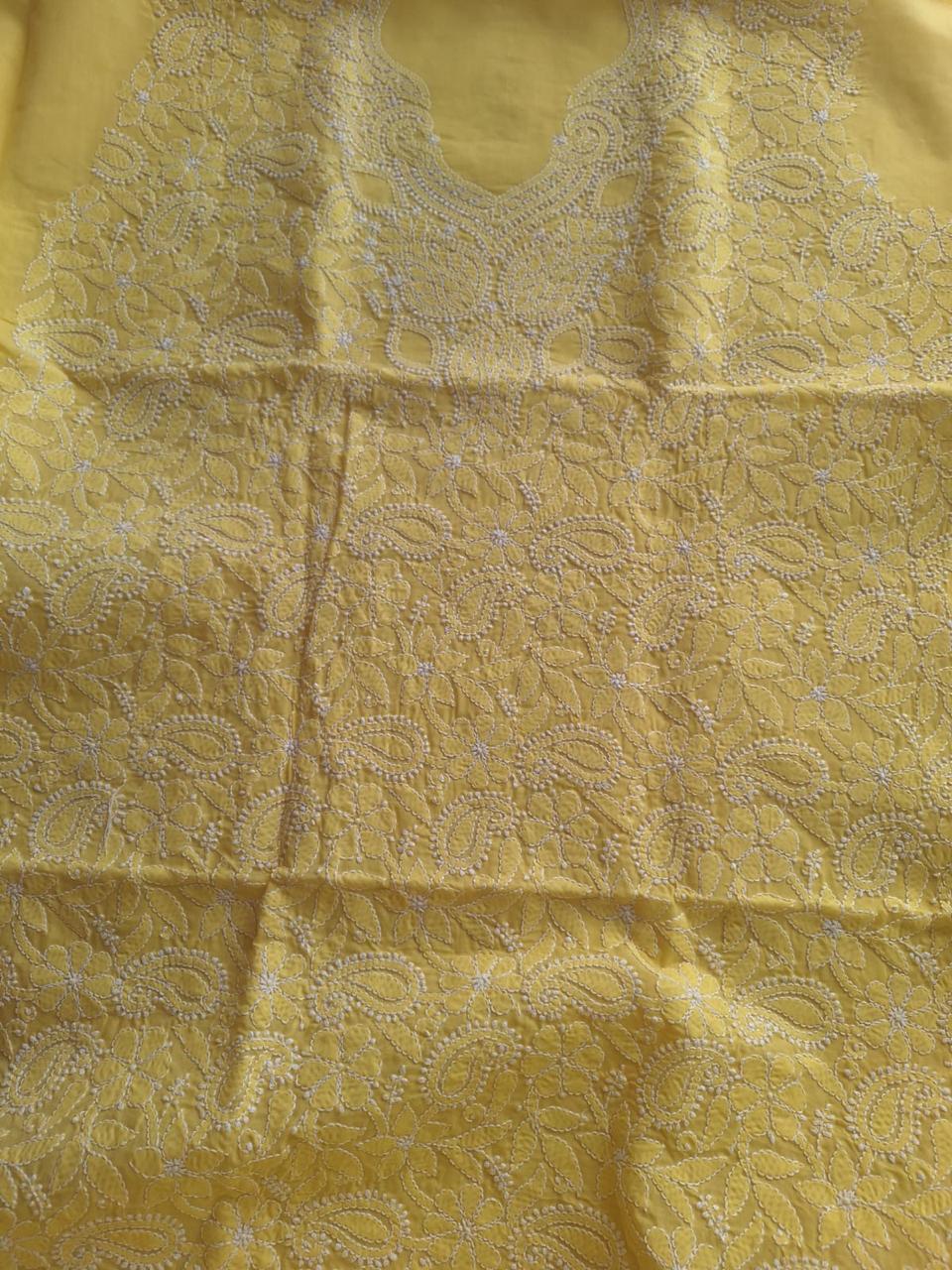 Yellow Cotton Hand embroidered Kurta