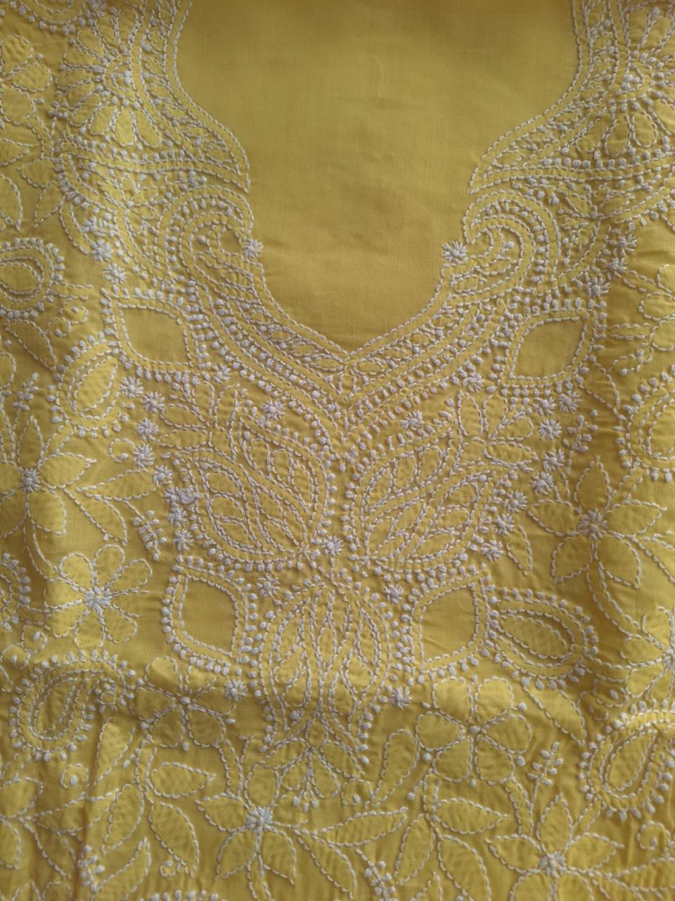 Yellow Cotton Hand embroidered Kurta