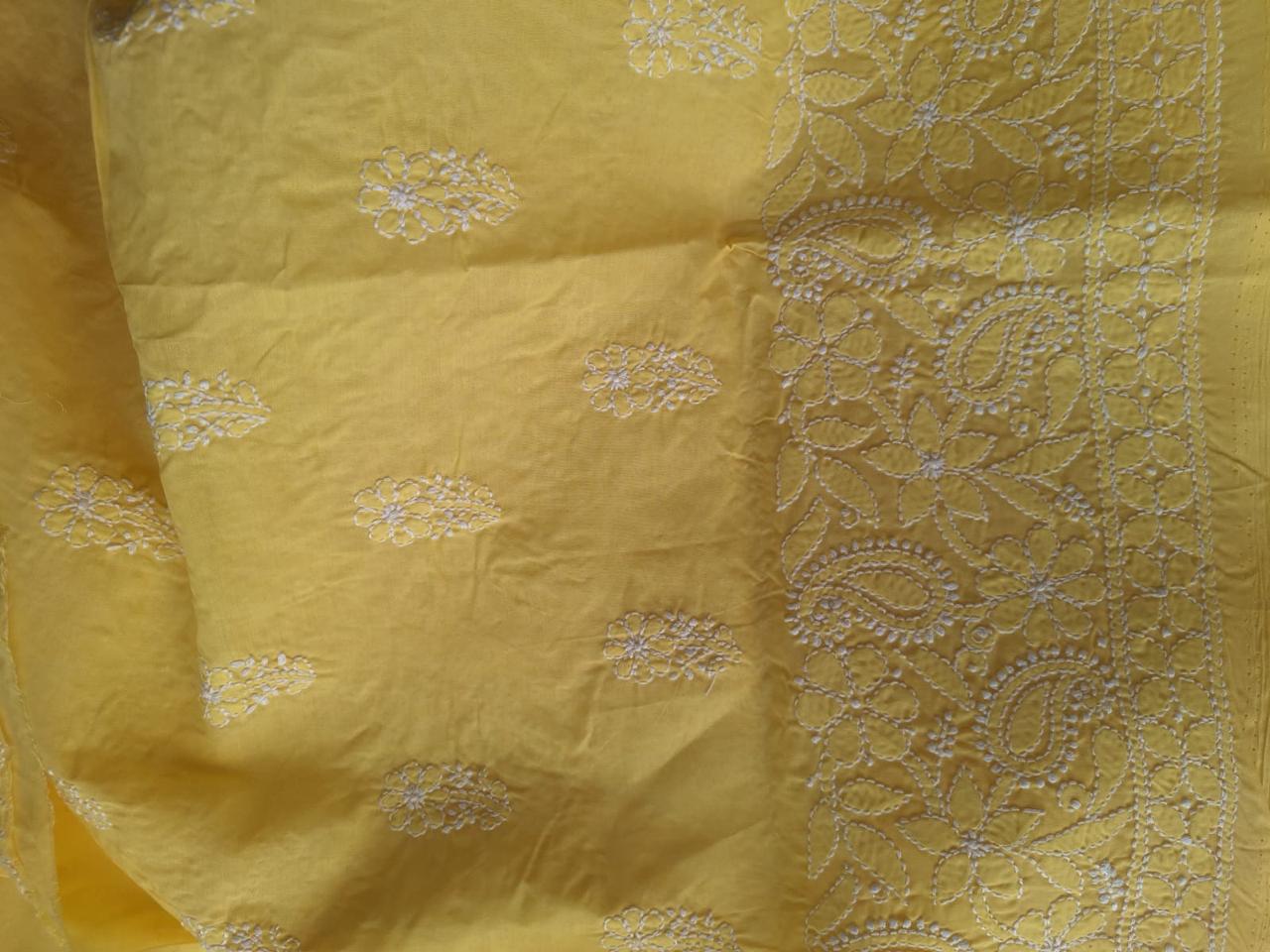 Yellow Cotton Hand embroidered Kurta