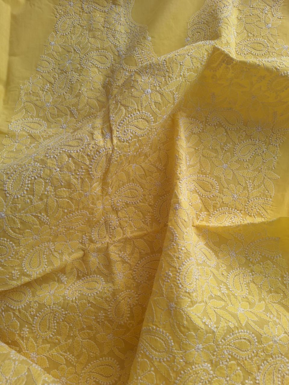 Yellow Cotton Hand embroidered Kurta