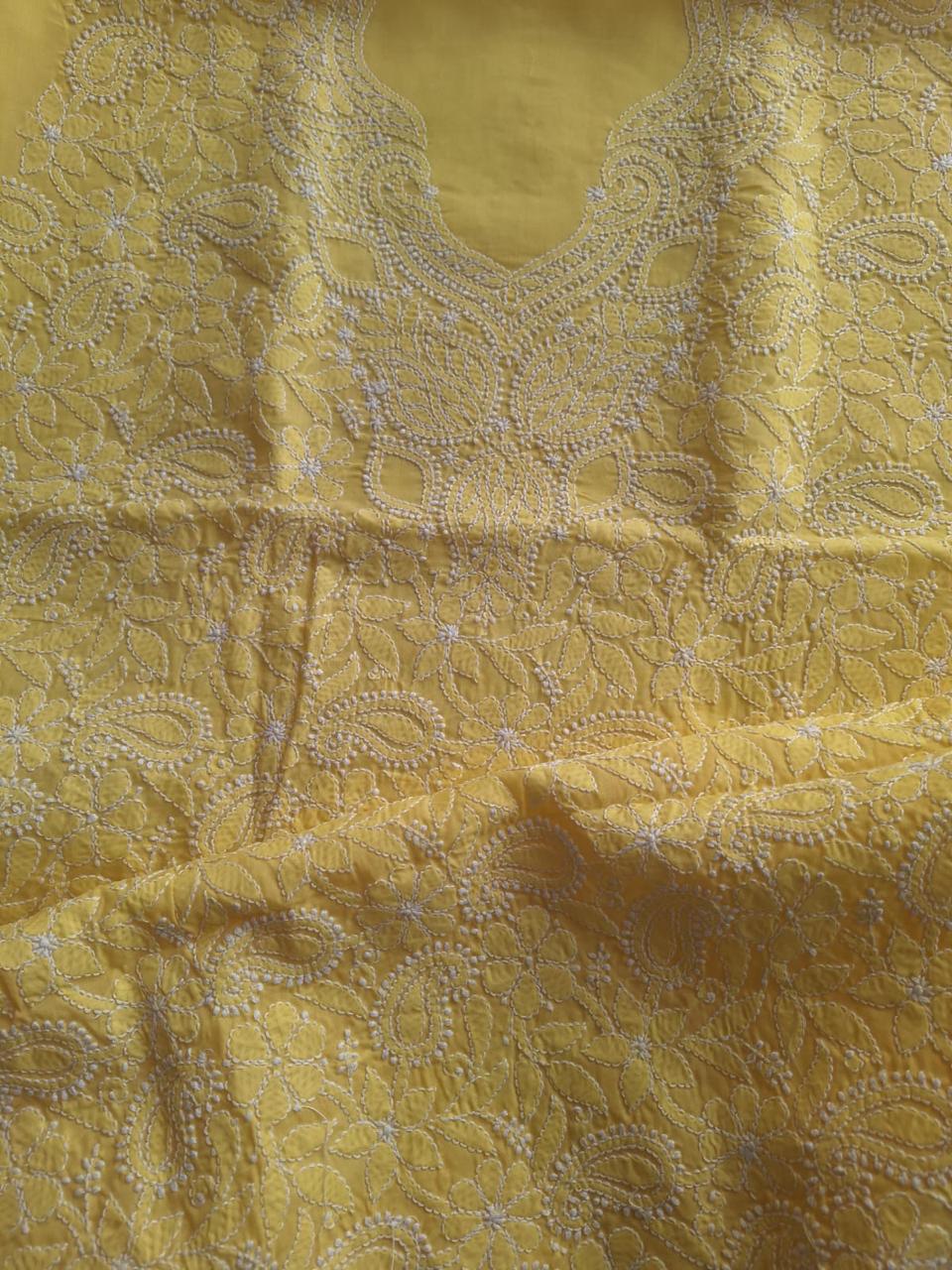 Yellow Cotton Hand embroidered Kurta