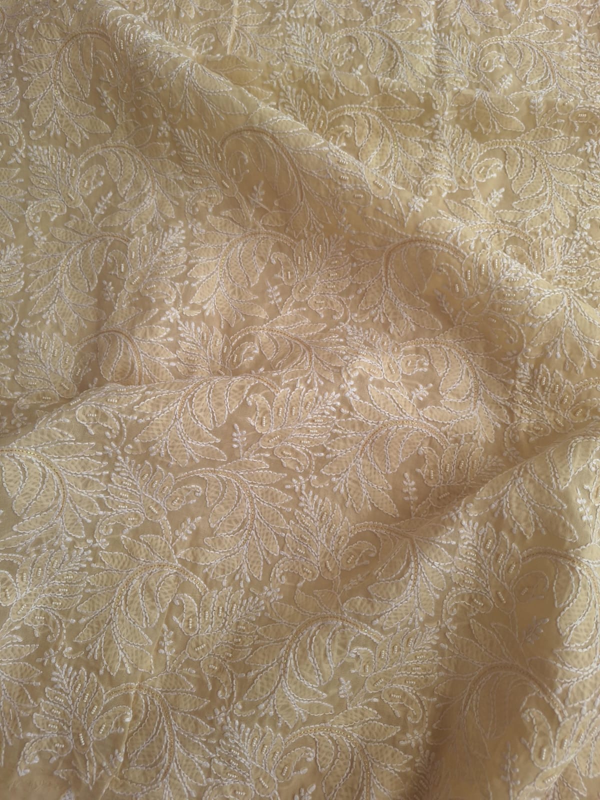 Beige Cotton Full suit with Pearl and Zari work