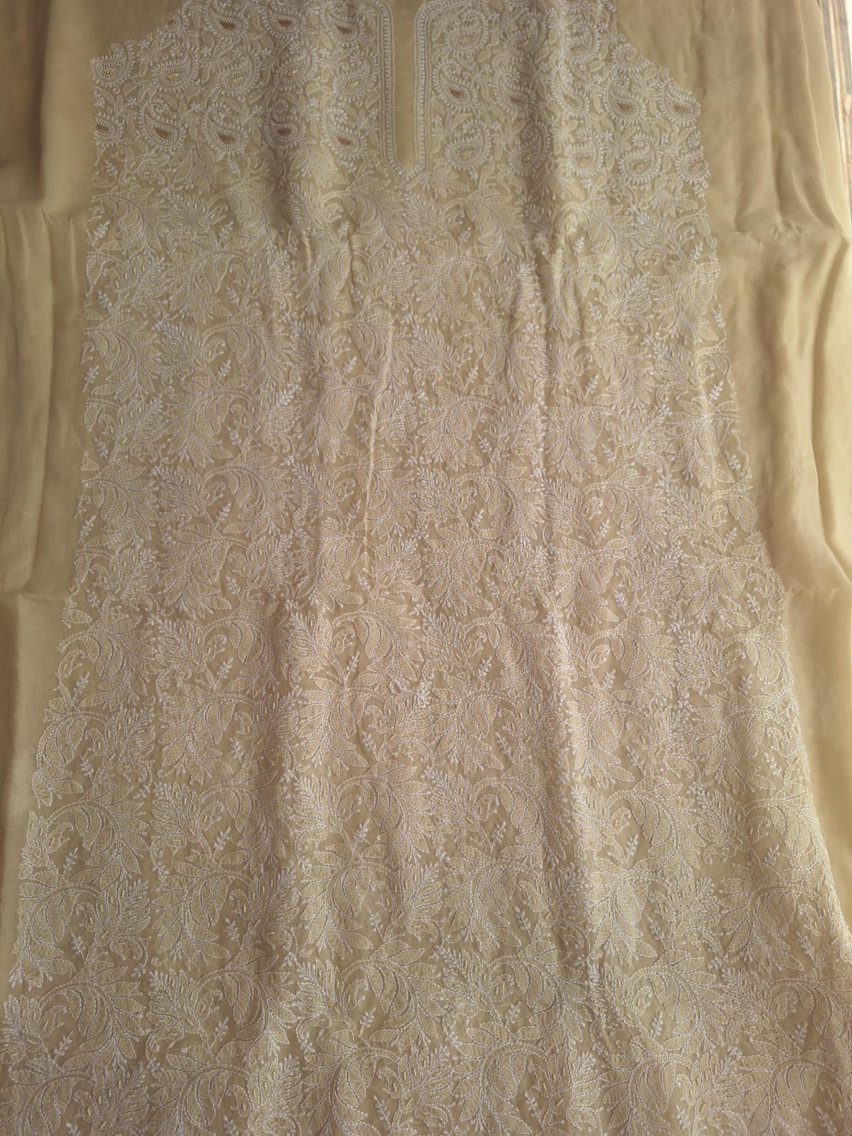 Beige Cotton Full suit with Pearl and Zari work