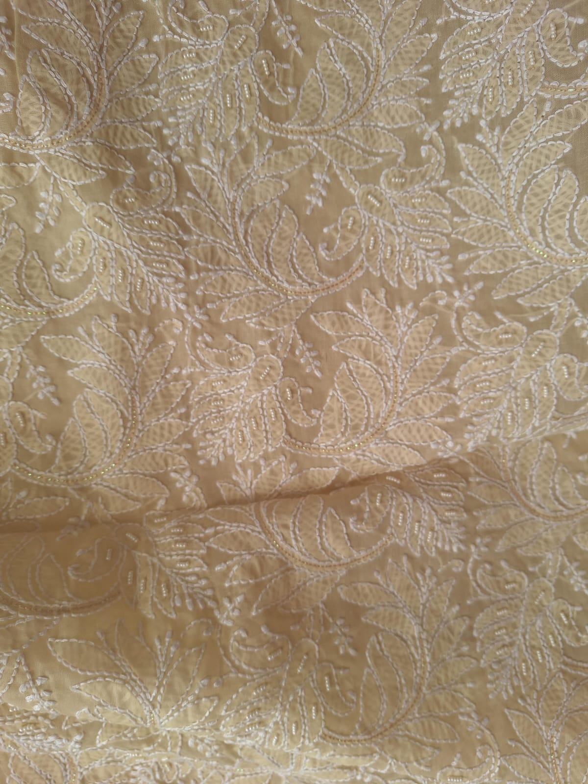 Beige Cotton Full suit with Pearl and Zari work