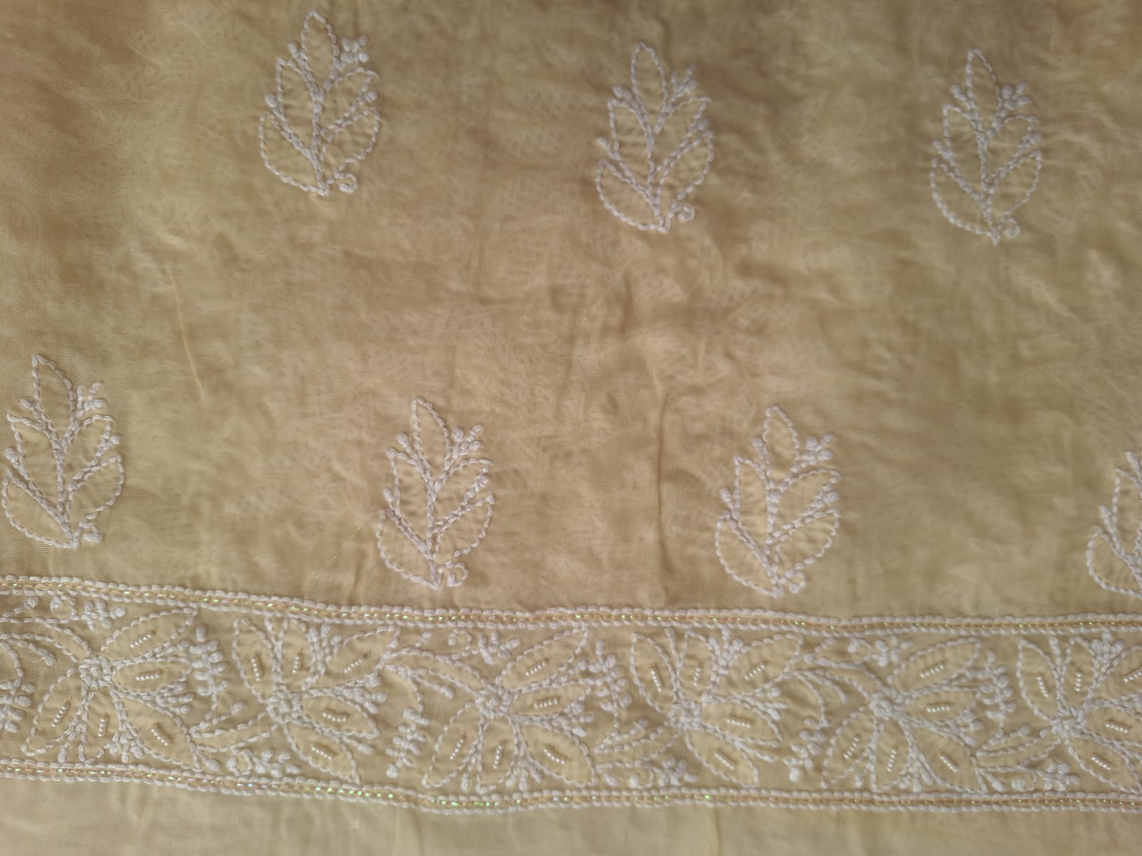Beige Cotton Full suit with Pearl and Zari work