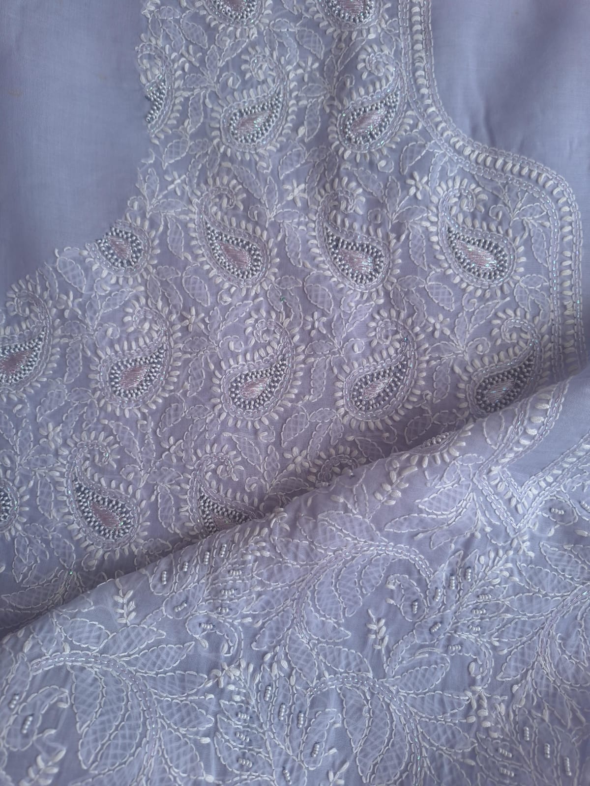 Lavender Cotton Full suit with Pearl And zari work