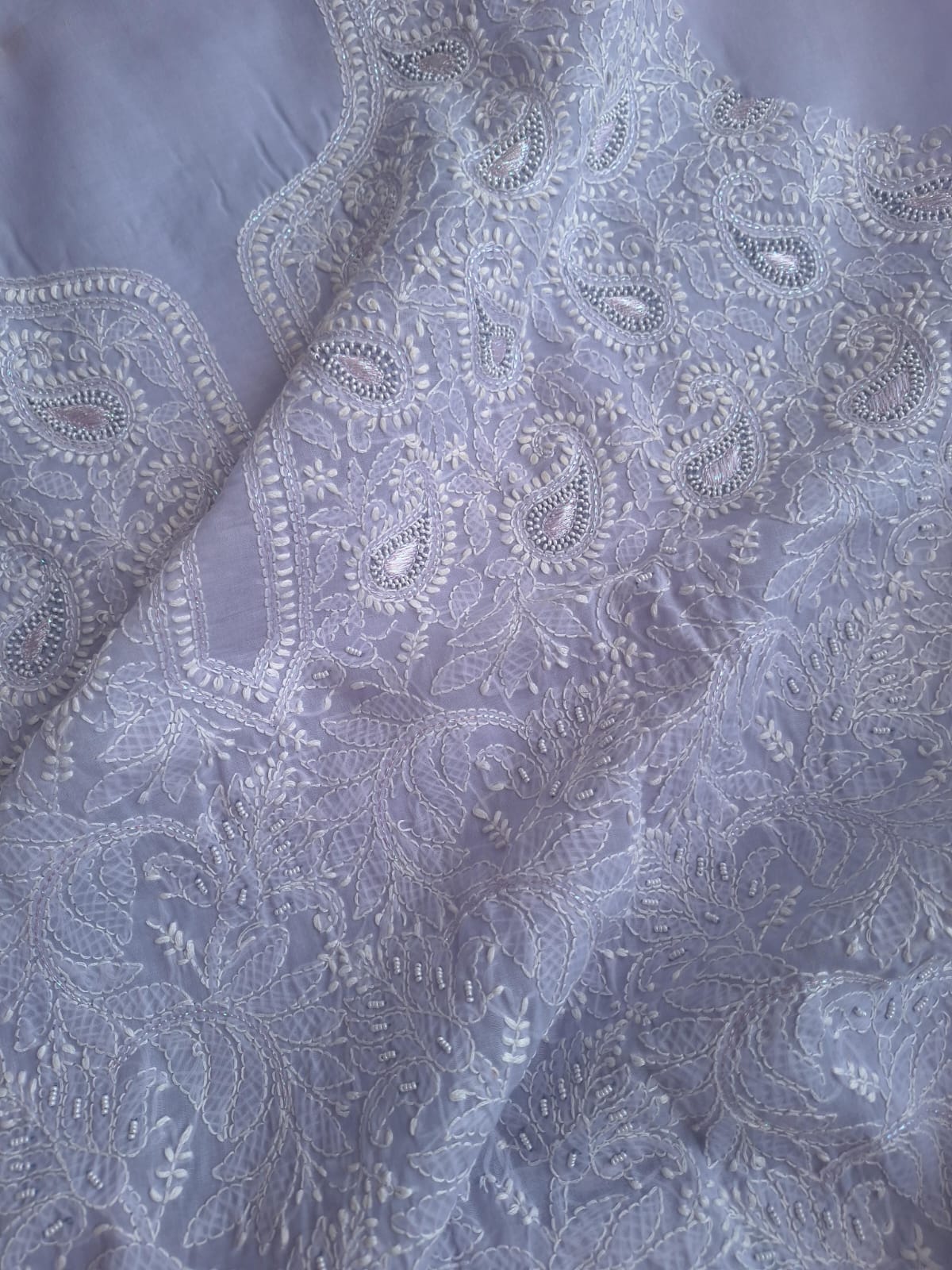 Lavender Cotton Full suit with Pearl And zari work