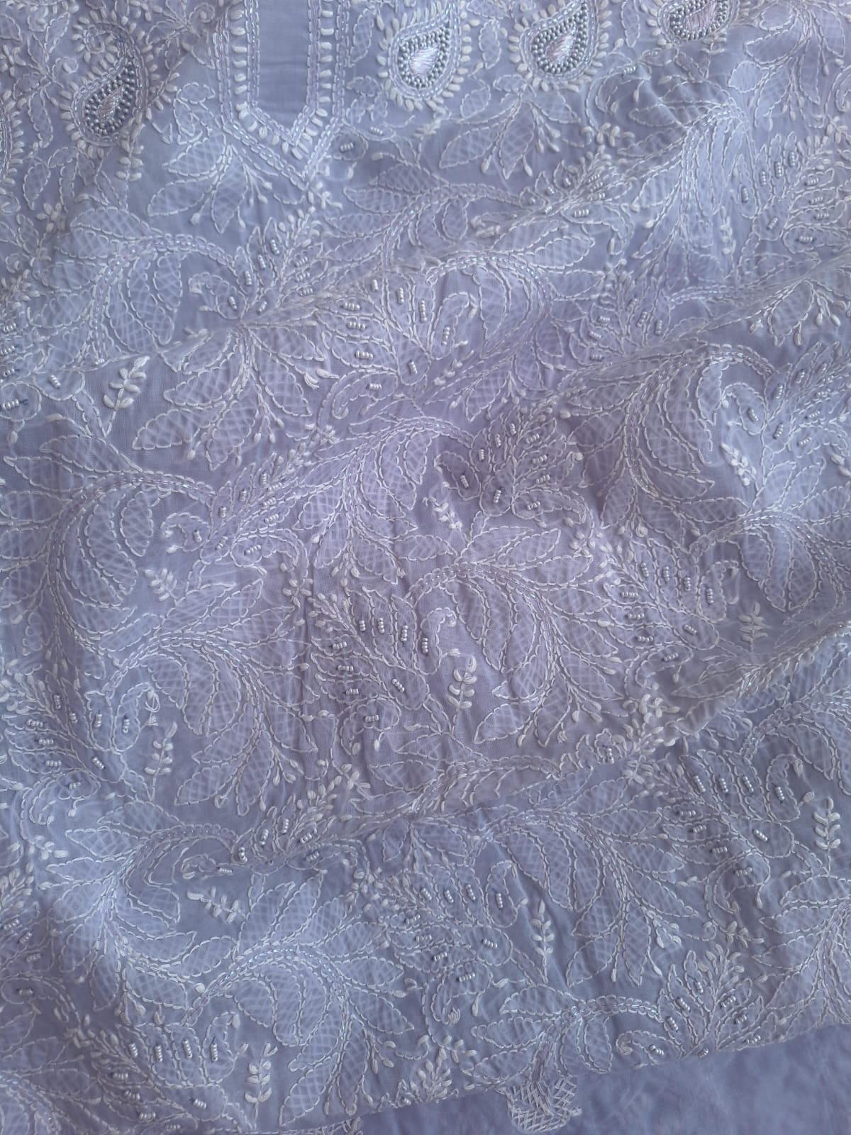 Lavender Cotton Full suit with Pearl And zari work