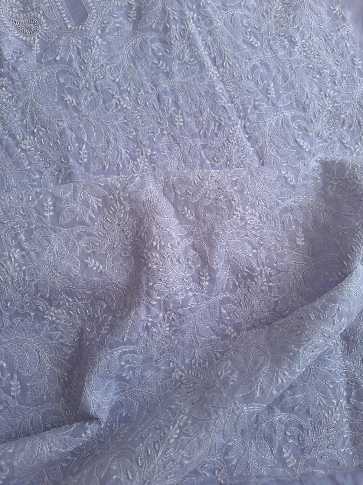 Lavender Cotton Full suit with Pearl And zari work