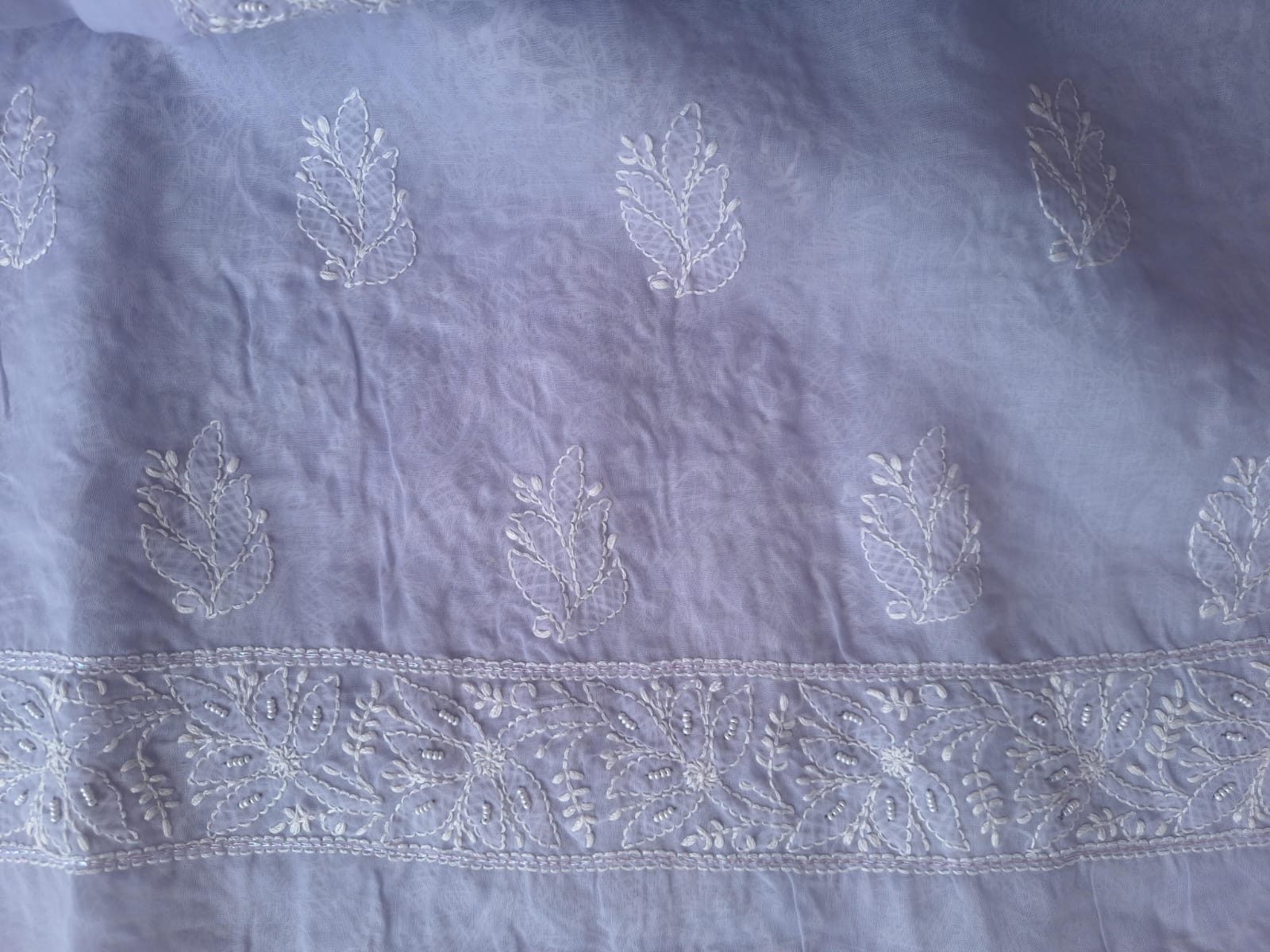 Lavender Cotton Full suit with Pearl And zari work