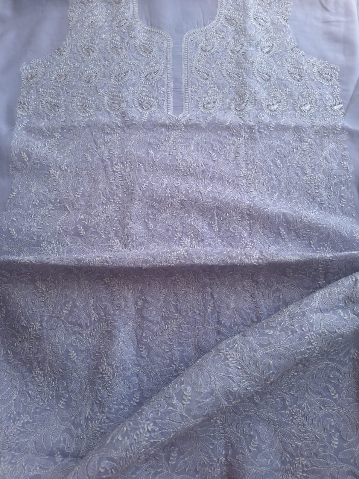 Lavender Cotton Full suit with Pearl And zari work