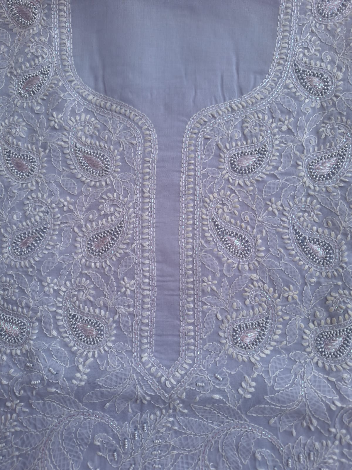 Lavender Cotton Full suit with Pearl And zari work