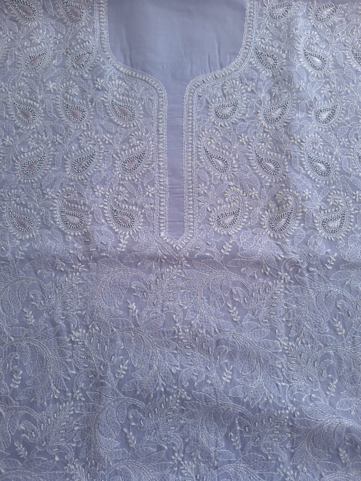 Lavender Cotton Full suit with Pearl And zari work