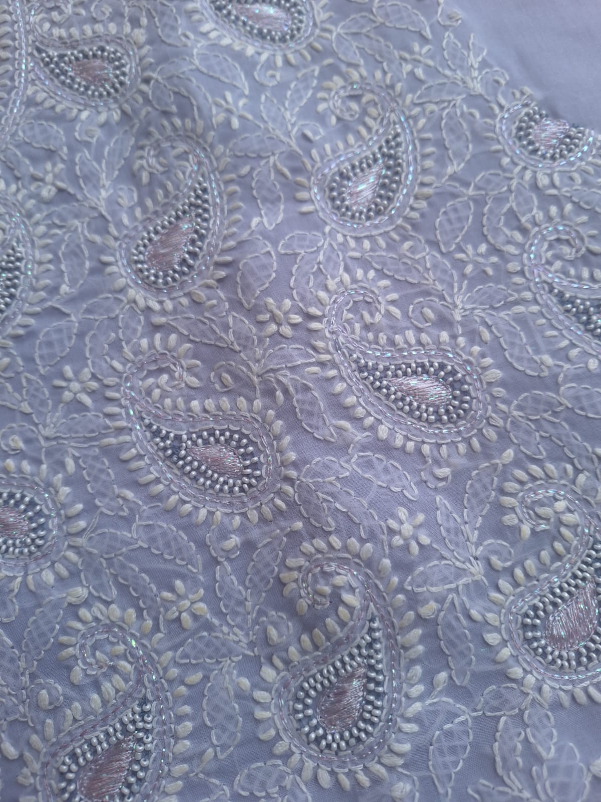 Lavender Cotton Full suit with Pearl And zari work