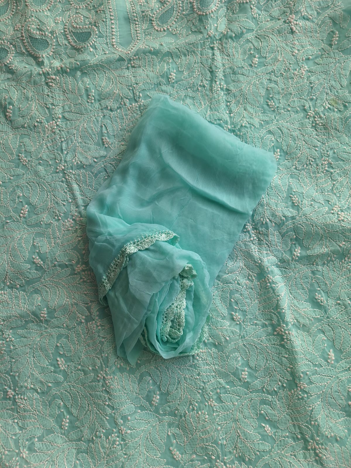 Sea Green Cotton Full set with Jaaliwork