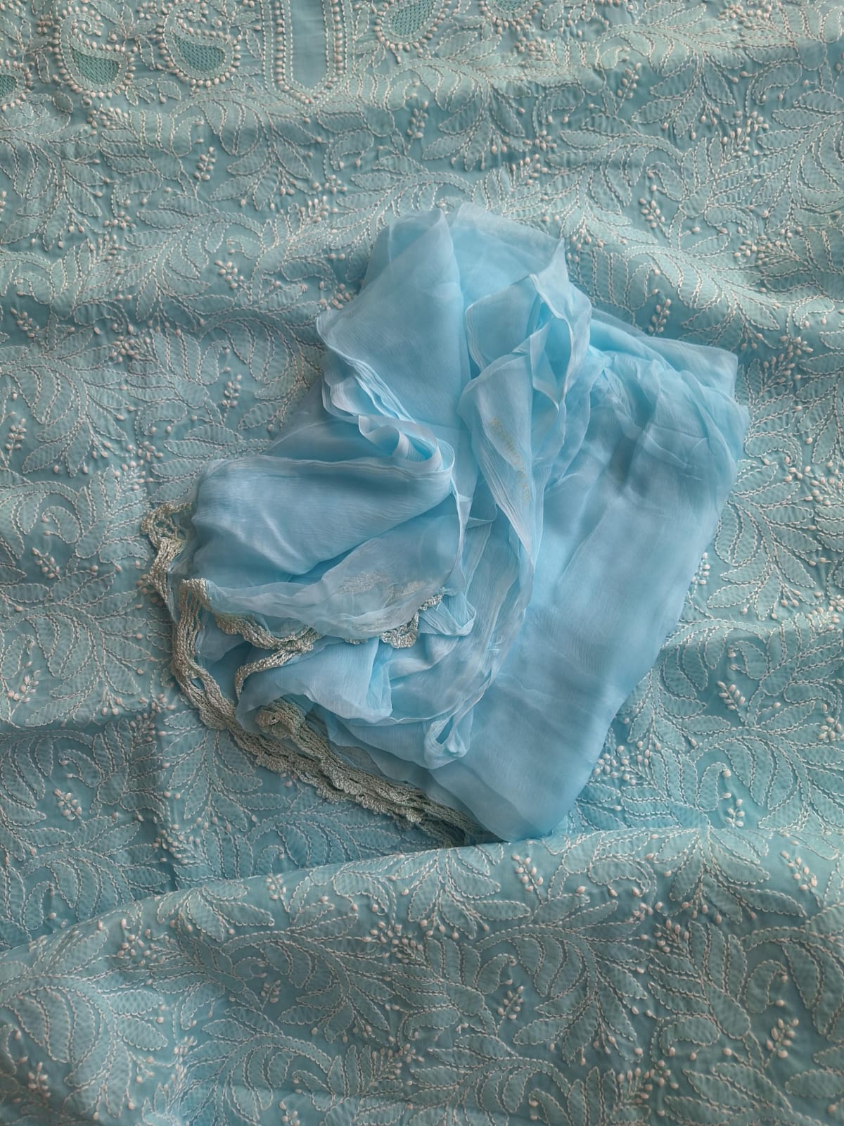 Sky blue cotton set with Jaaliwork