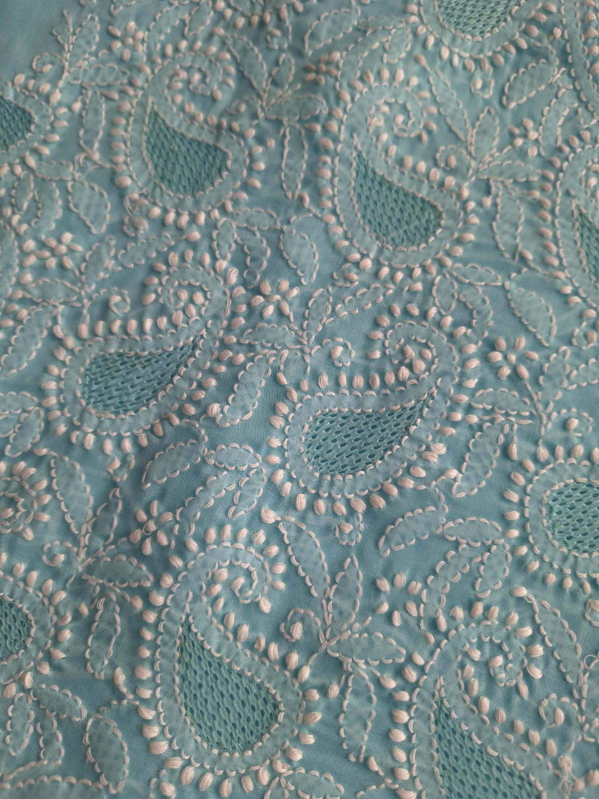 Sky blue cotton set with Jaaliwork