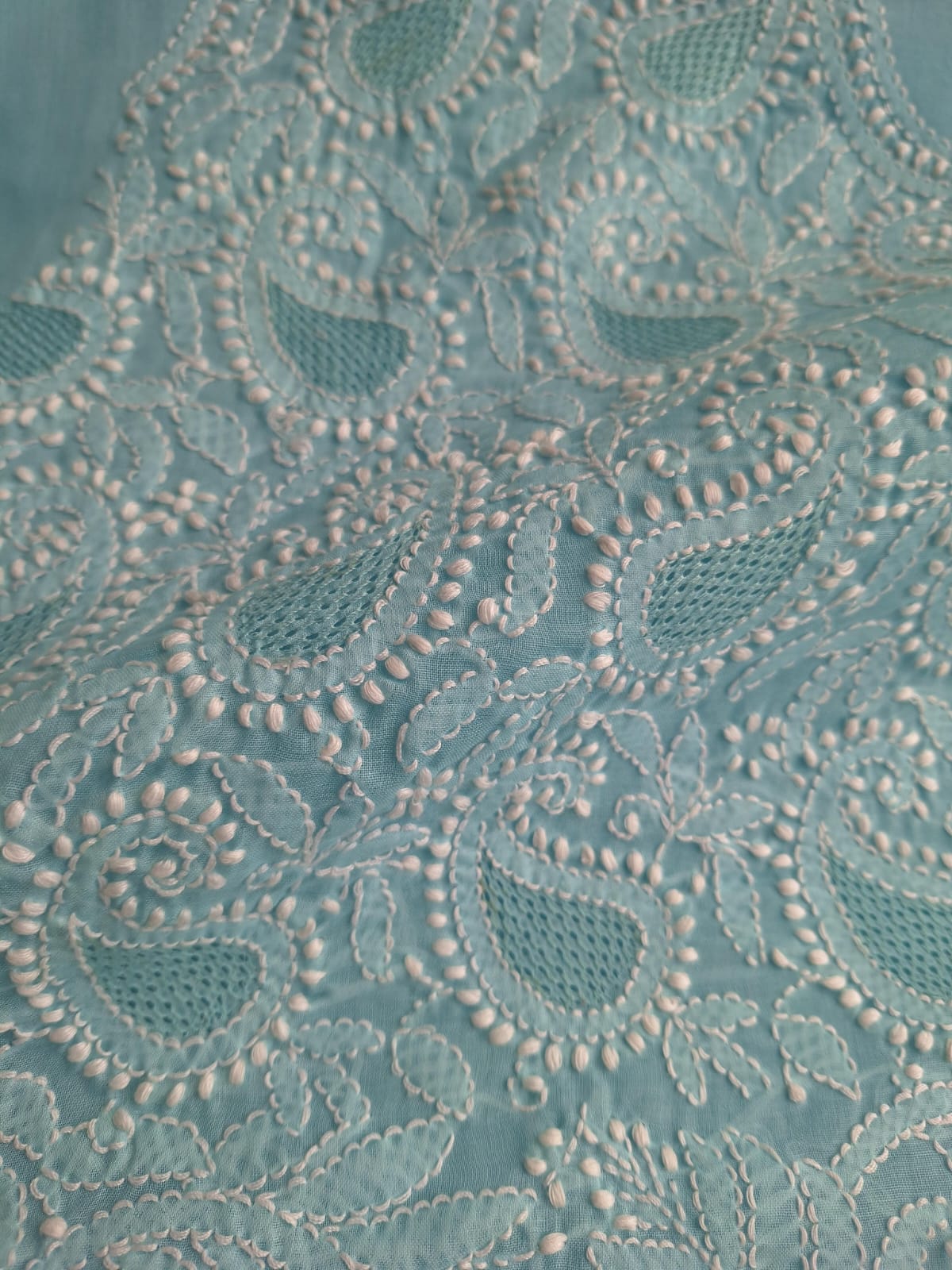 Sky blue cotton set with Jaaliwork