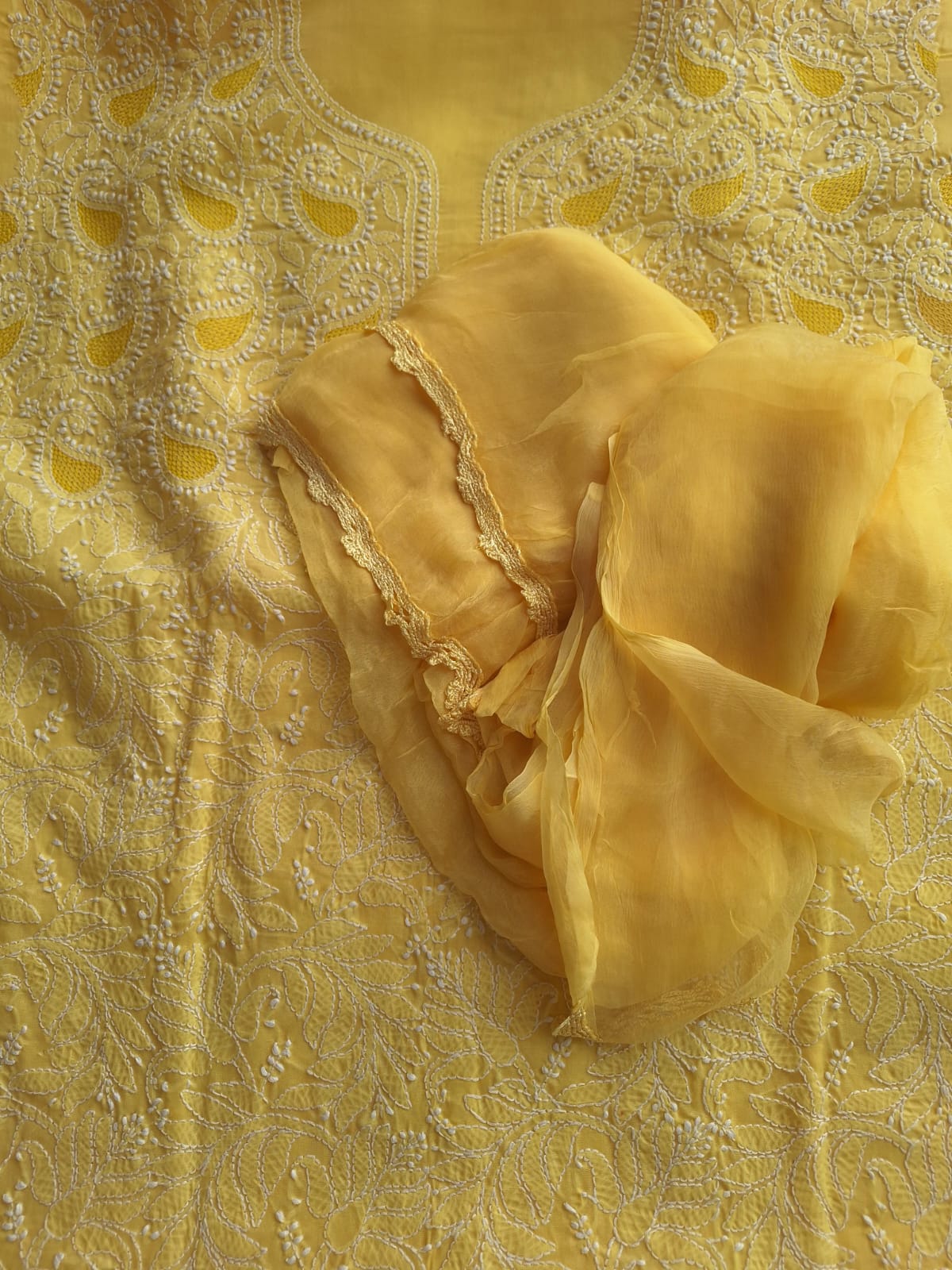 Mango Yellow Cotton Full Set with Jaaliwork