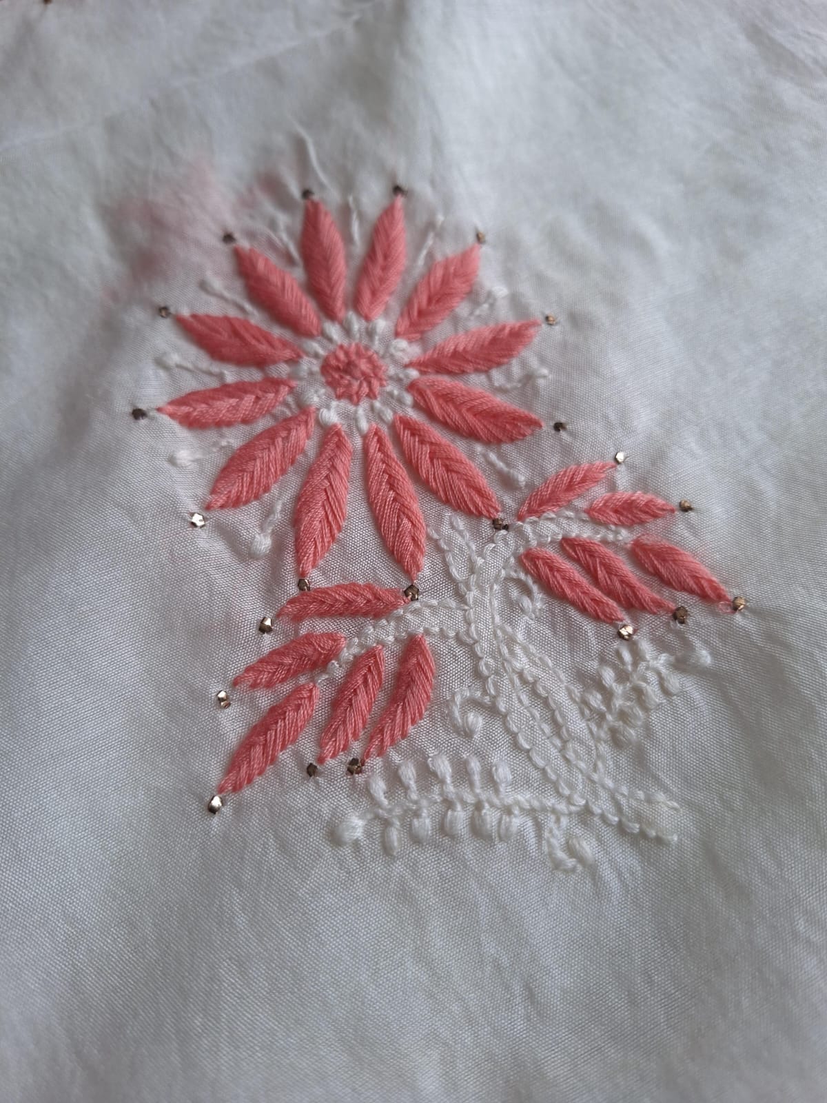 Chanderi Kurta and Dupatta set with Multicolored chikankari and mukaish