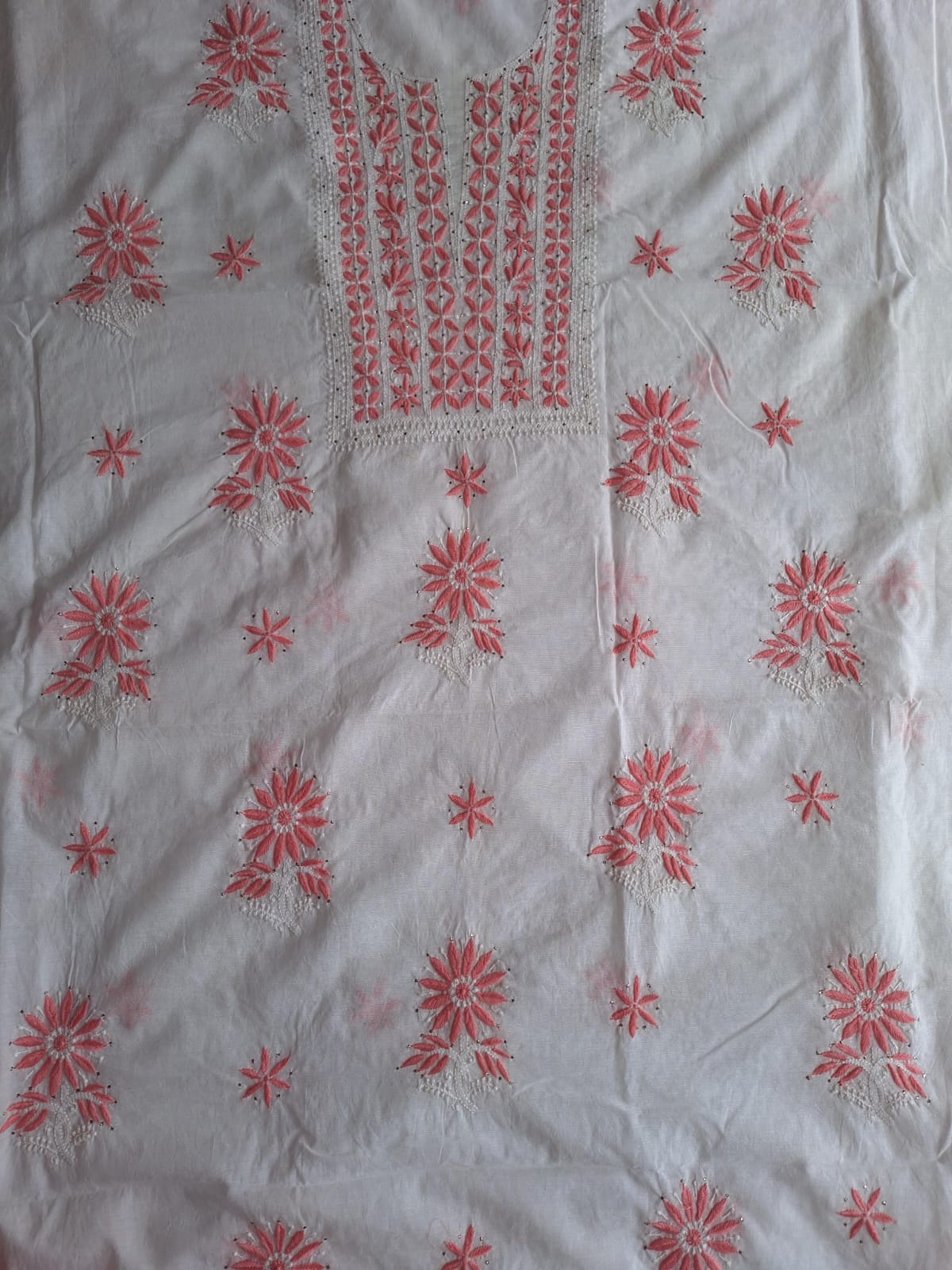 Chanderi Kurta and Dupatta set with Multicolored chikankari and mukaish