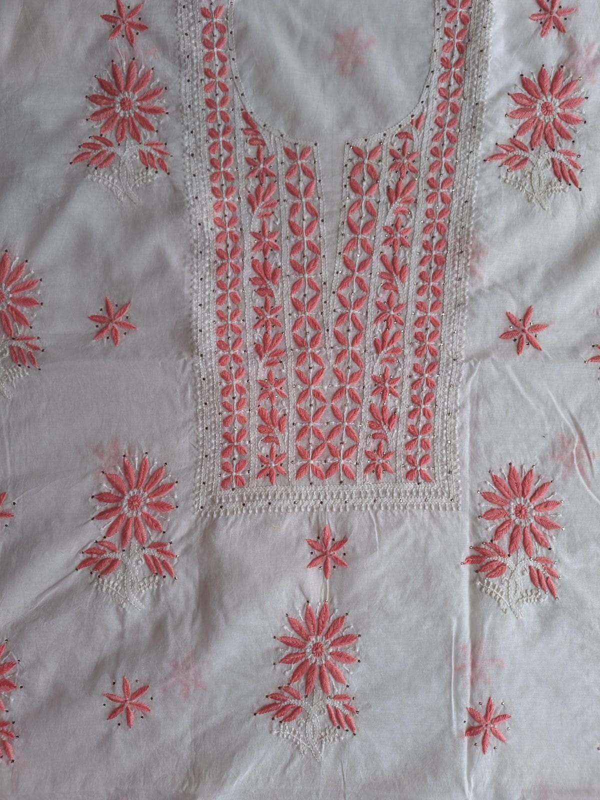 Chanderi Kurta and Dupatta set with Multicolored chikankari and mukaish