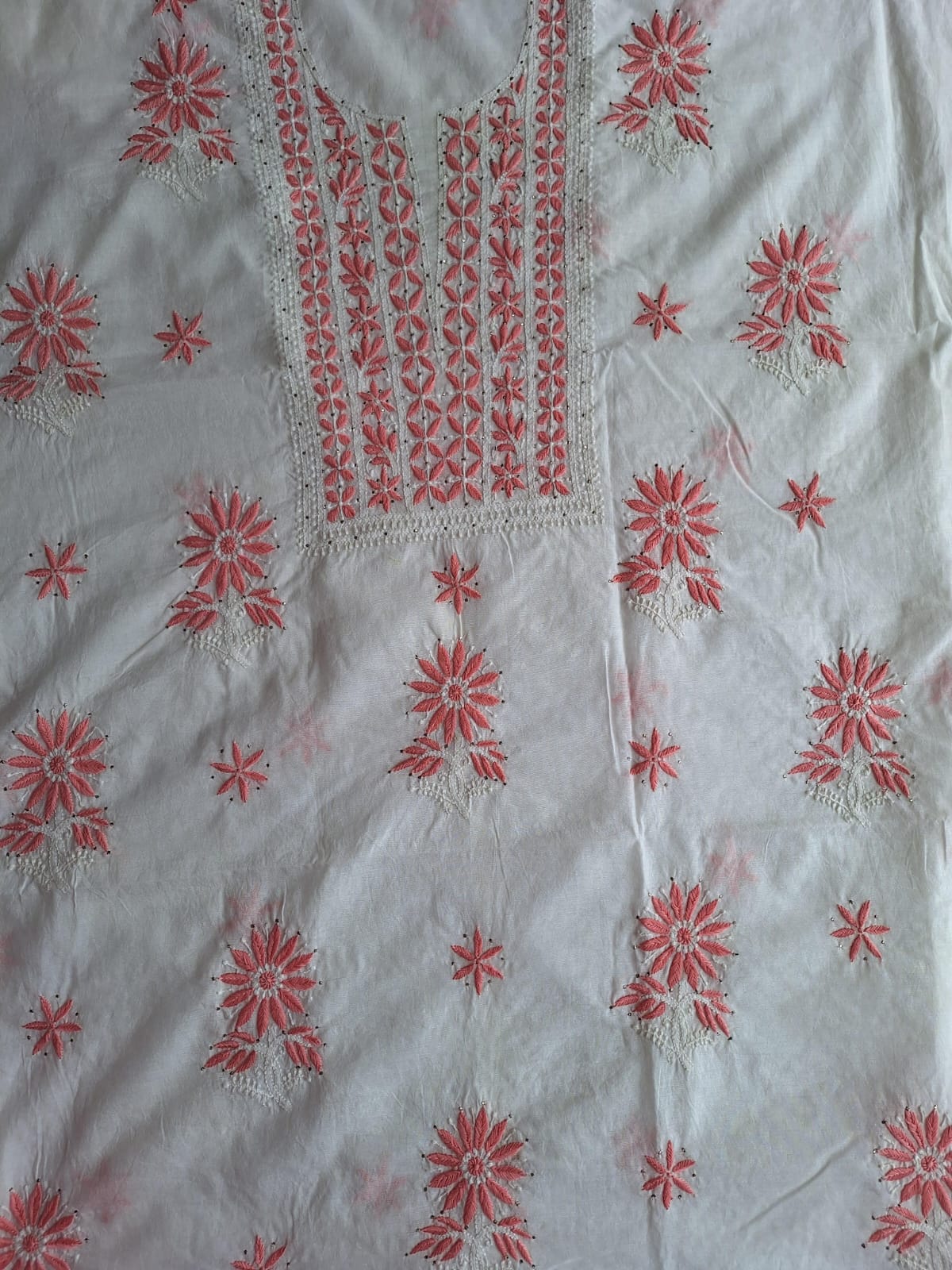 Chanderi Kurta and Dupatta set with Multicolored chikankari and mukaish