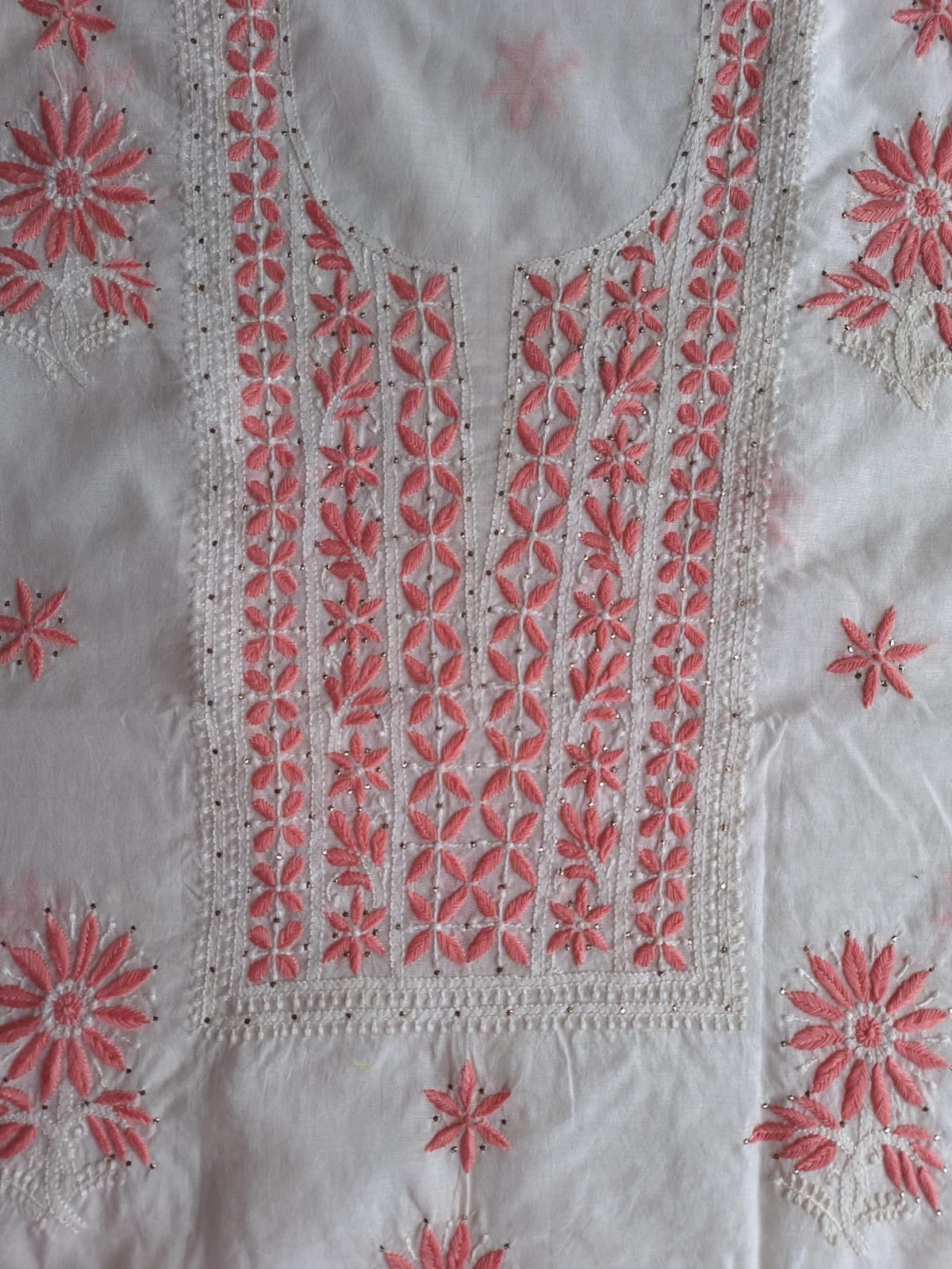 Chanderi Kurta and Dupatta set with Multicolored chikankari and mukaish