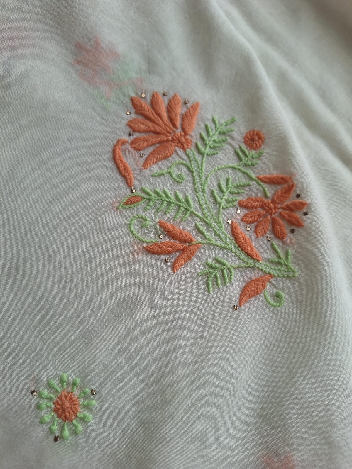 Chanderi Kurta and Dupatta with Multicolored chikanakari and Mukaish